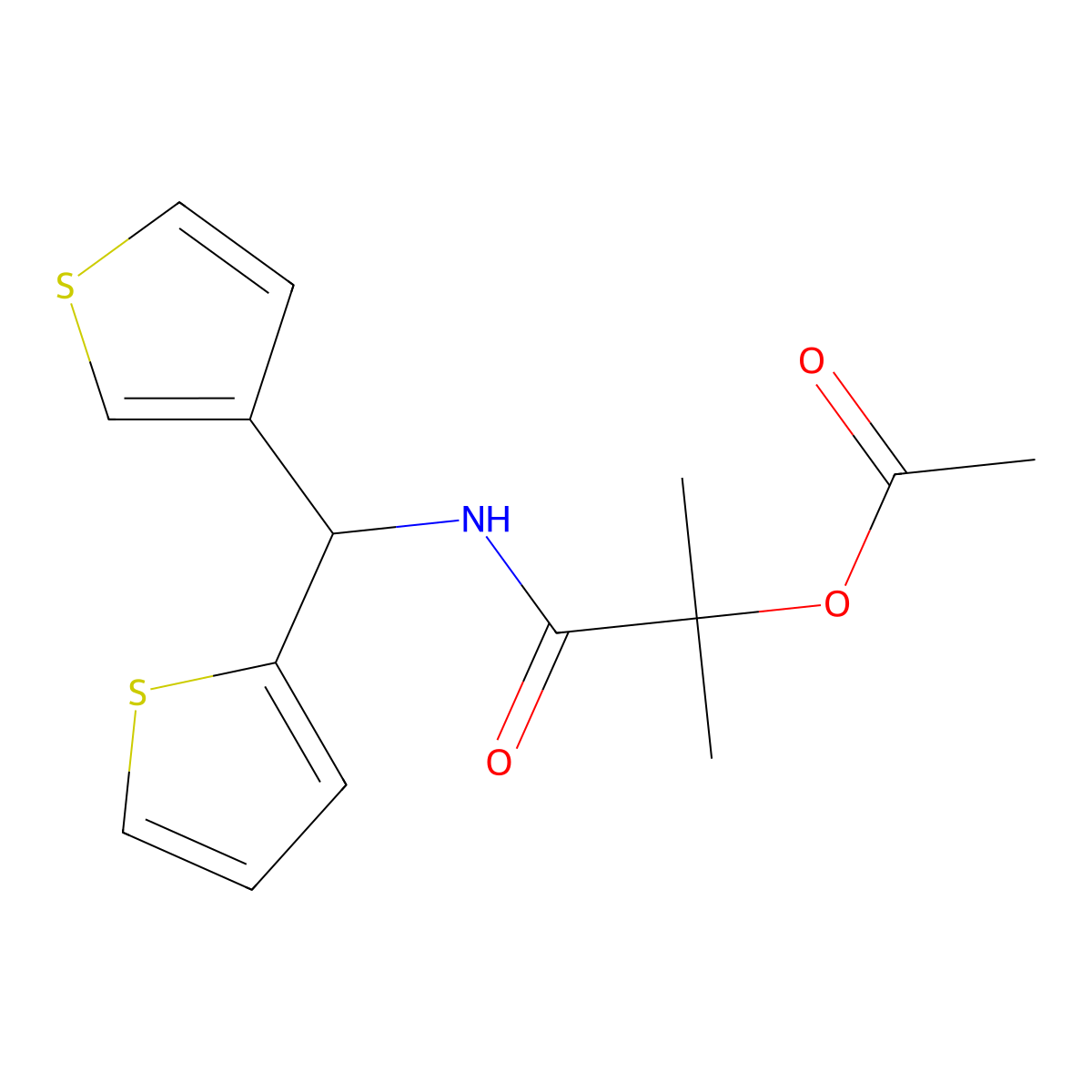 2-Methyl-1-oxo-1-((thiophen-2-yl(thiophen-3-yl)methyl)amino)propan-2-yl acetate molecular structure, CAS 2034606-03-4