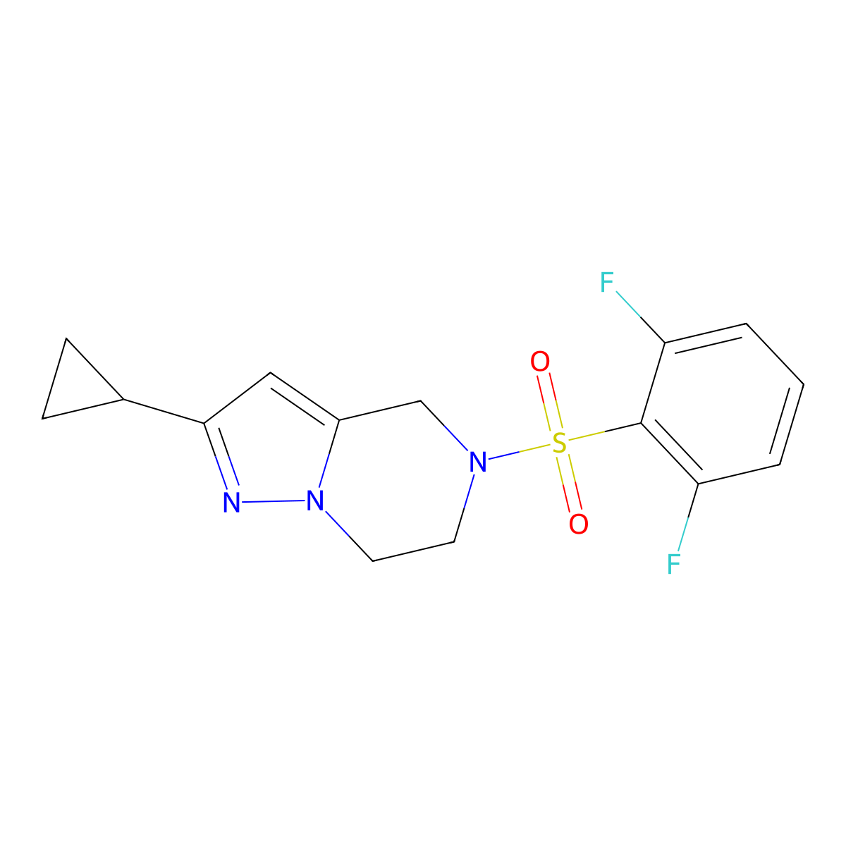 2-Cyclopropyl-5-((2,6-difluorophenyl)sulfonyl)-4,5,6,7-tetrahydropyrazolo[1,5-a]pyrazine molecular structure, CAS 2034606-07-8