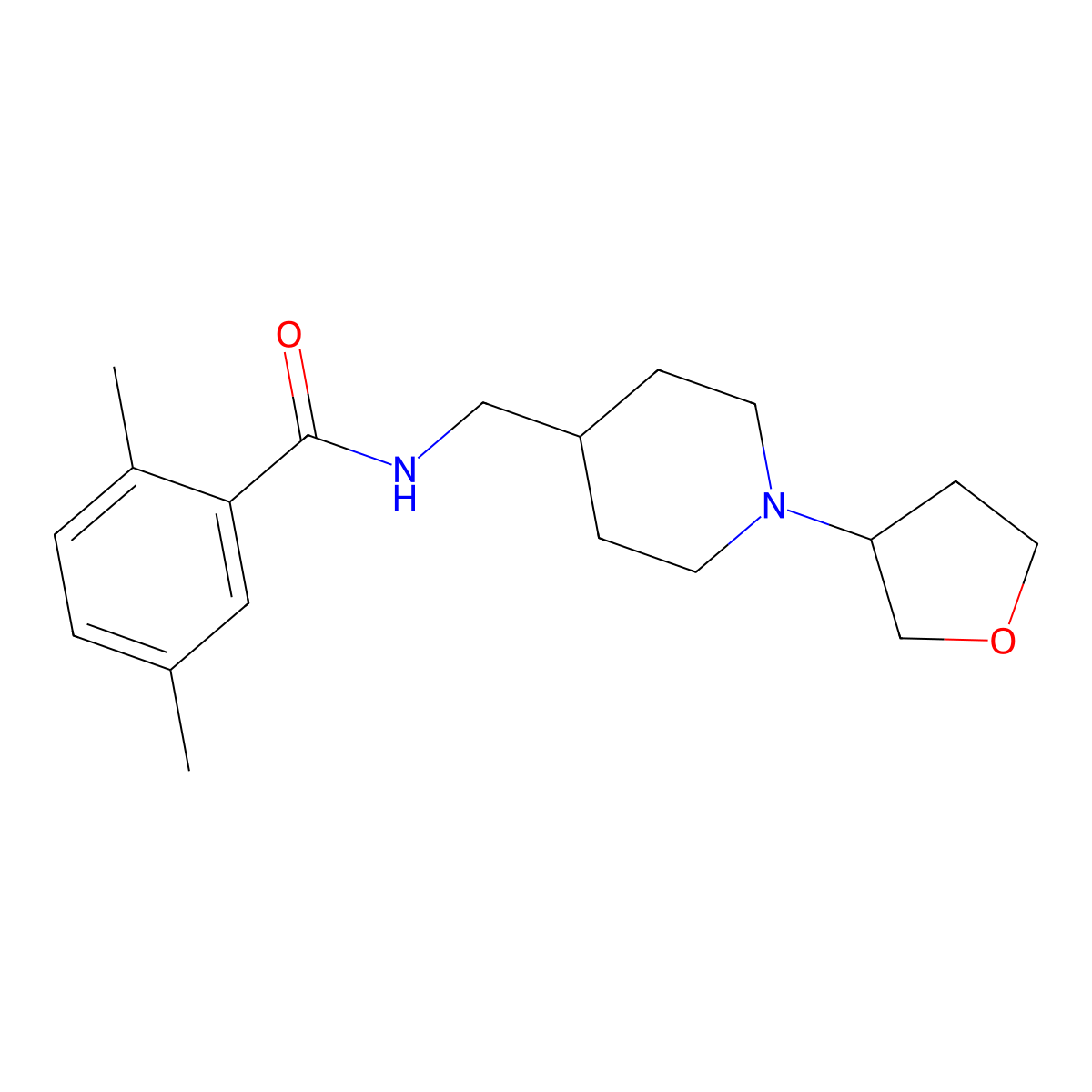 2,5-dimethyl-N-((1-(tetrahydrofuran-3-yl)piperidin-4-yl)methyl)benzamide molecular structure, CAS 2034606-09-0