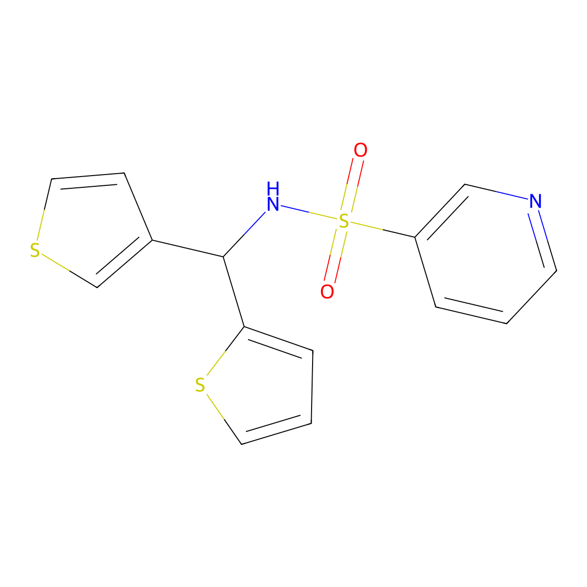 N-(thiophen-2-yl(thiophen-3-yl)methyl)pyridine-3-sulfonamide molecular structure, CAS 2034606-10-3