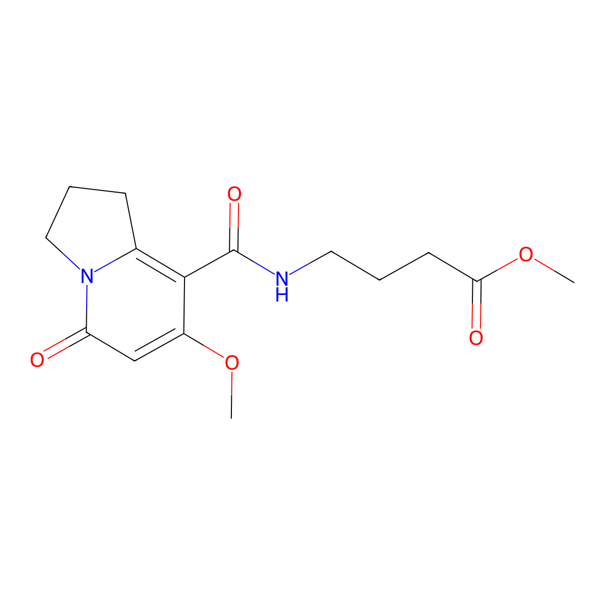 Methyl 4-(7-methoxy-5-oxo-1,2,3,5-tetrahydroindolizine-8-carboxamido)butanoate molecular structure, CAS 2034606-14-7