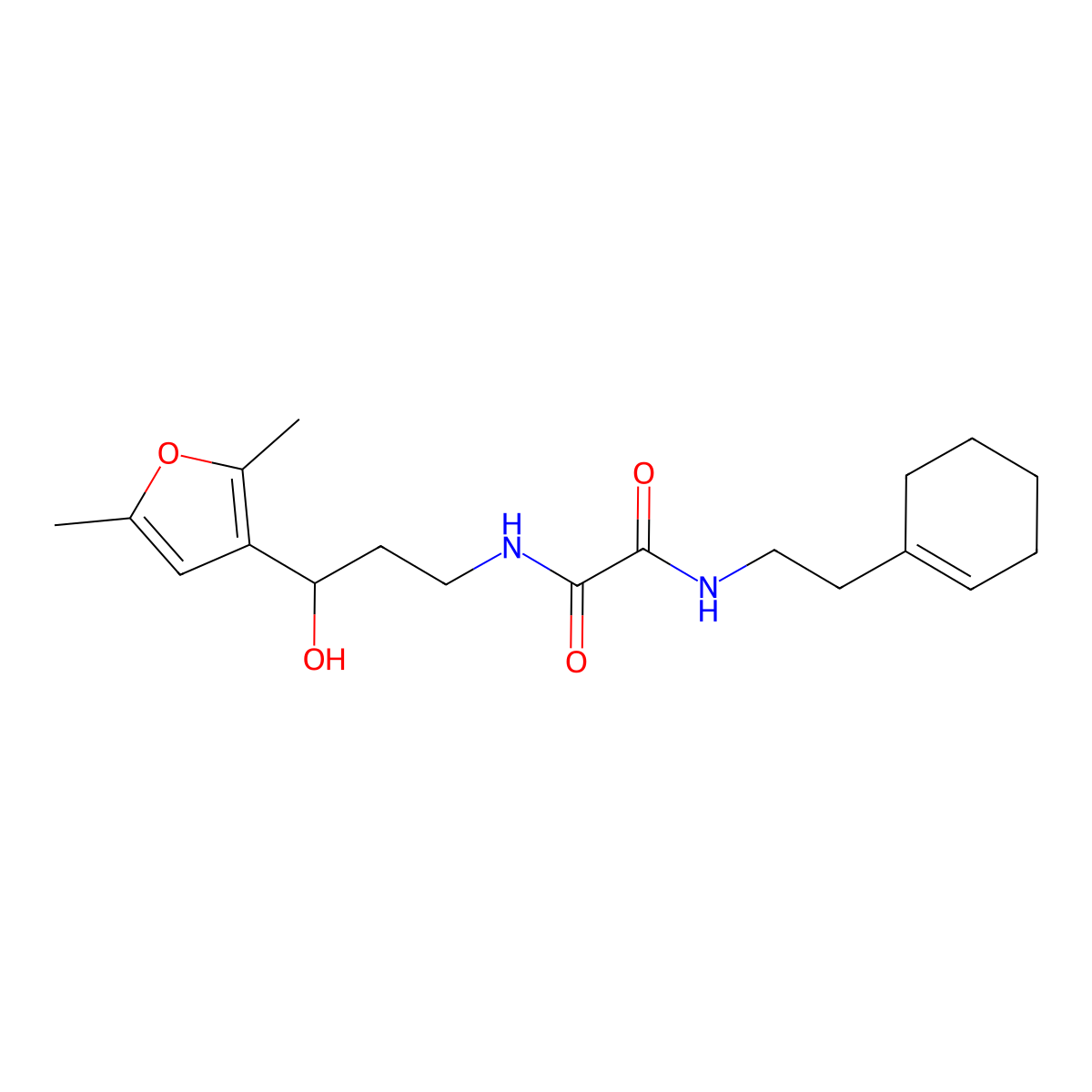 N1-(2-(cyclohex-1-en-1-yl)ethyl)-N2-(3-(2,5-dimethylfuran-3-yl)-3-hydroxypropyl)oxalamide molecular structure, CAS 2034606-15-8