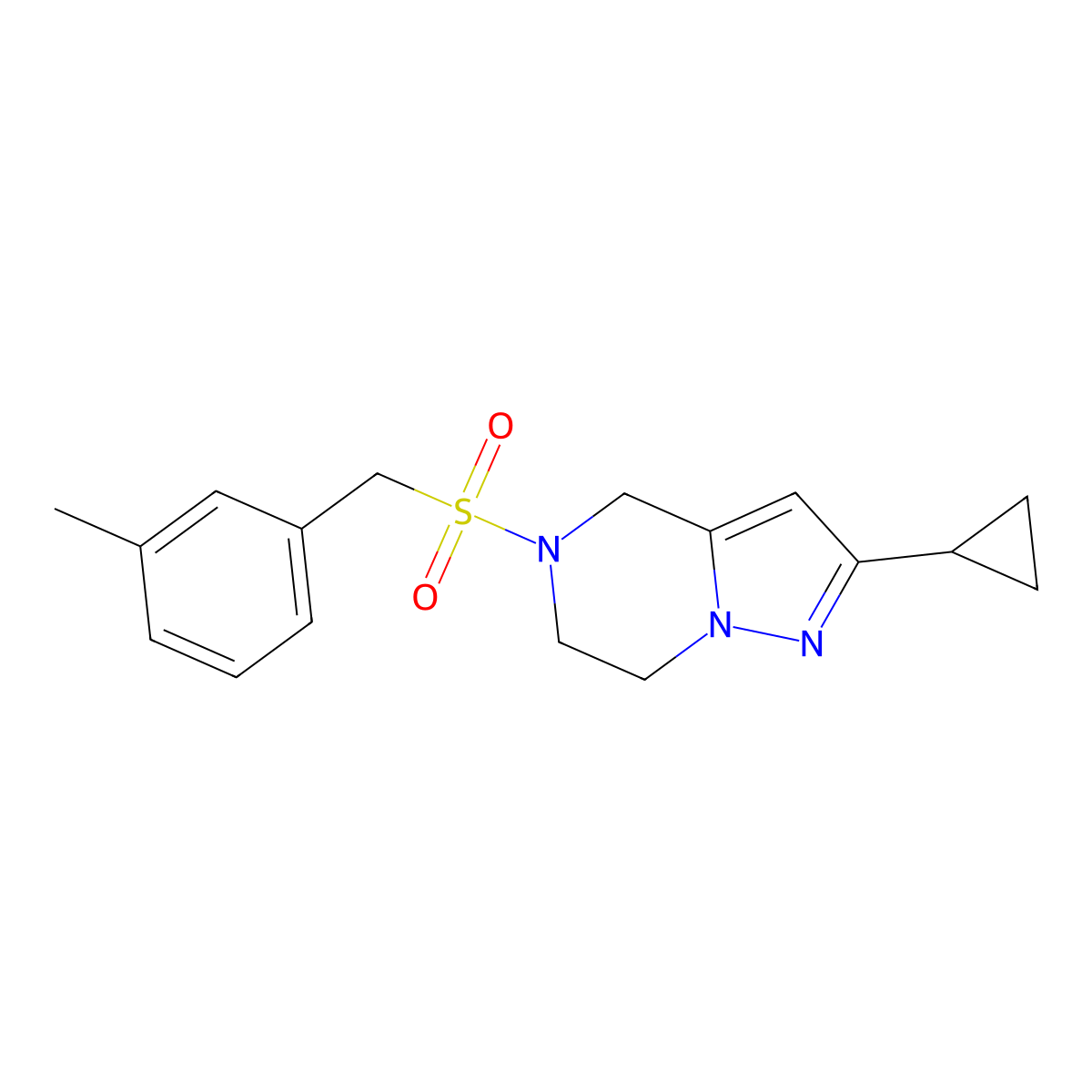 2-Cyclopropyl-5-((3-methylbenzyl)sulfonyl)-4,5,6,7-tetrahydropyrazolo[1,5-a]pyrazine molecular structure, CAS 2034606-17-0