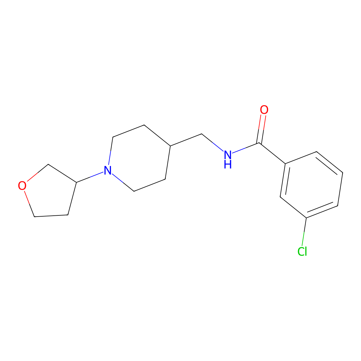 3-chloro-N-((1-(tetrahydrofuran-3-yl)piperidin-4-yl)methyl)benzamide molecular structure, CAS 2034606-18-1