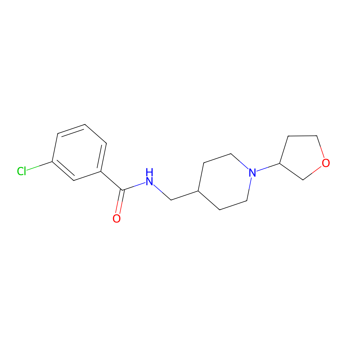 3-chloro-N-((1-(tetrahydrofuran-3-yl)piperidin-4-yl)methyl)benzamide molecular structure, CAS 2034606-18-1