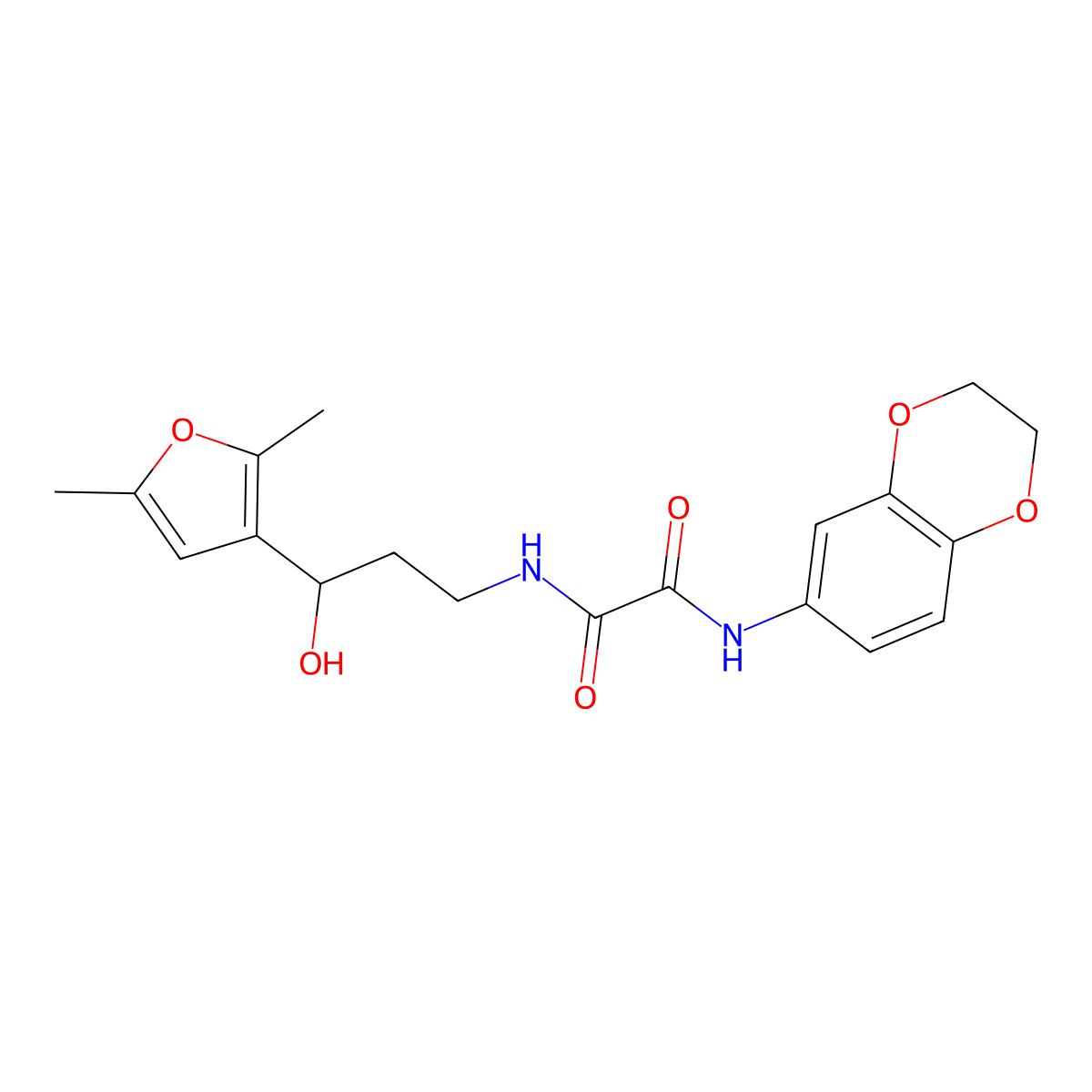 N1-(2,3-dihydrobenzo[b][1,4]dioxin-6-yl)-N2-(3-(2,5-dimethylfuran-3-yl)-3-hydroxypropyl)oxalamide molecular structure, CAS 2034606-22-7