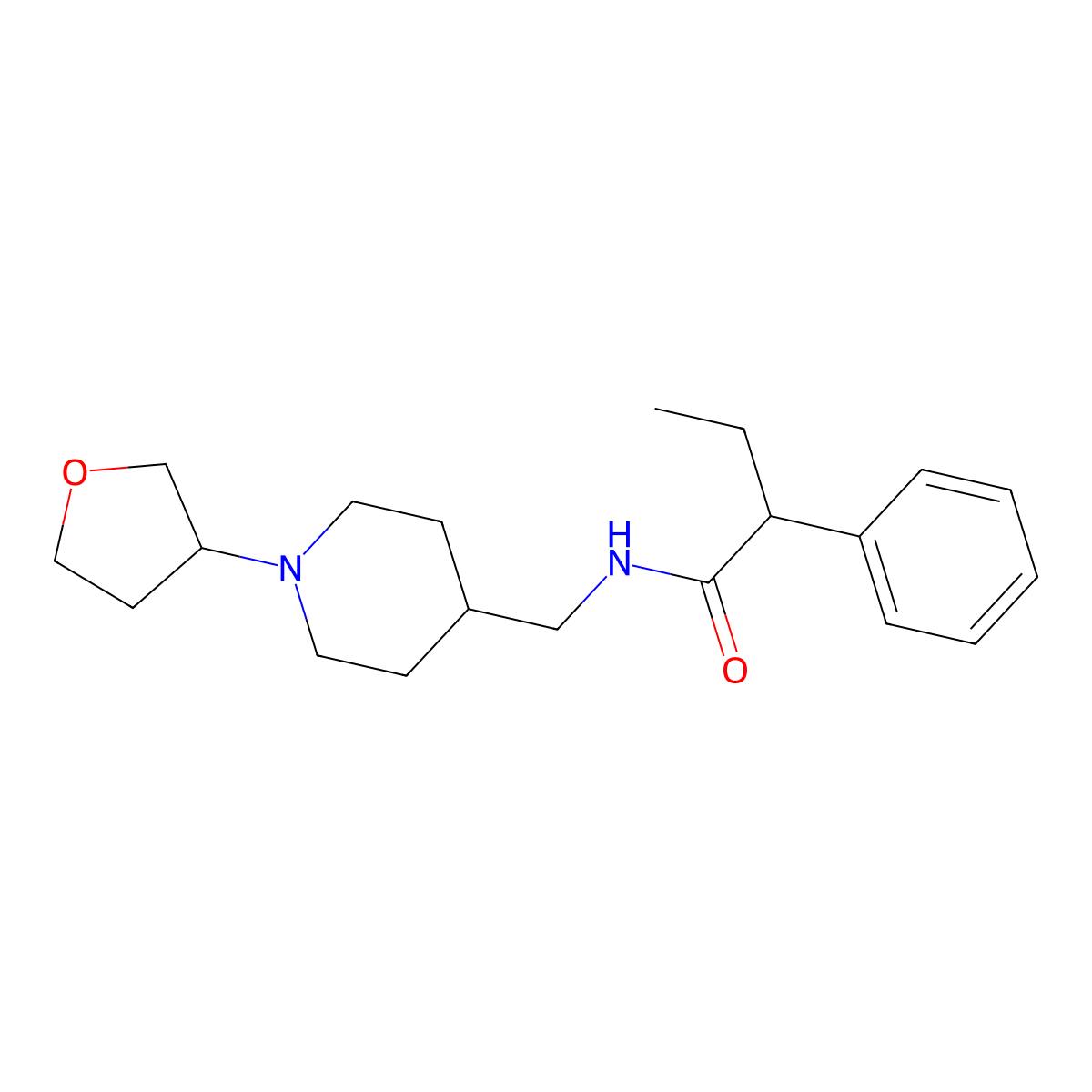 2-phenyl-N-((1-(tetrahydrofuran-3-yl)piperidin-4-yl)methyl)butanamide molecular structure, CAS 2034606-24-9