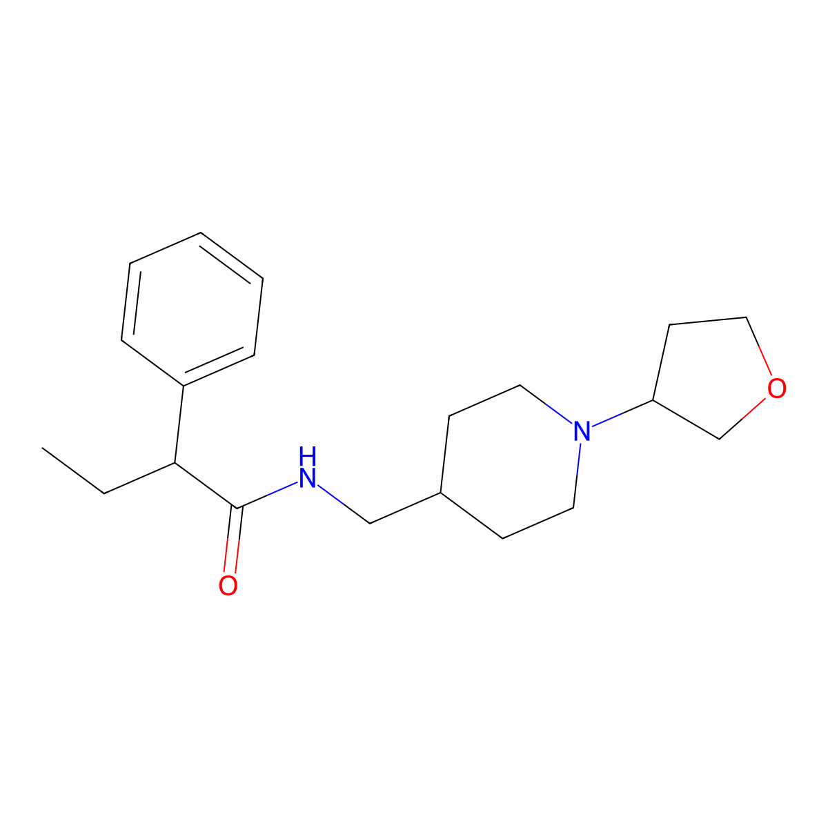 2-phenyl-N-((1-(tetrahydrofuran-3-yl)piperidin-4-yl)methyl)butanamide molecular structure, CAS 2034606-24-9