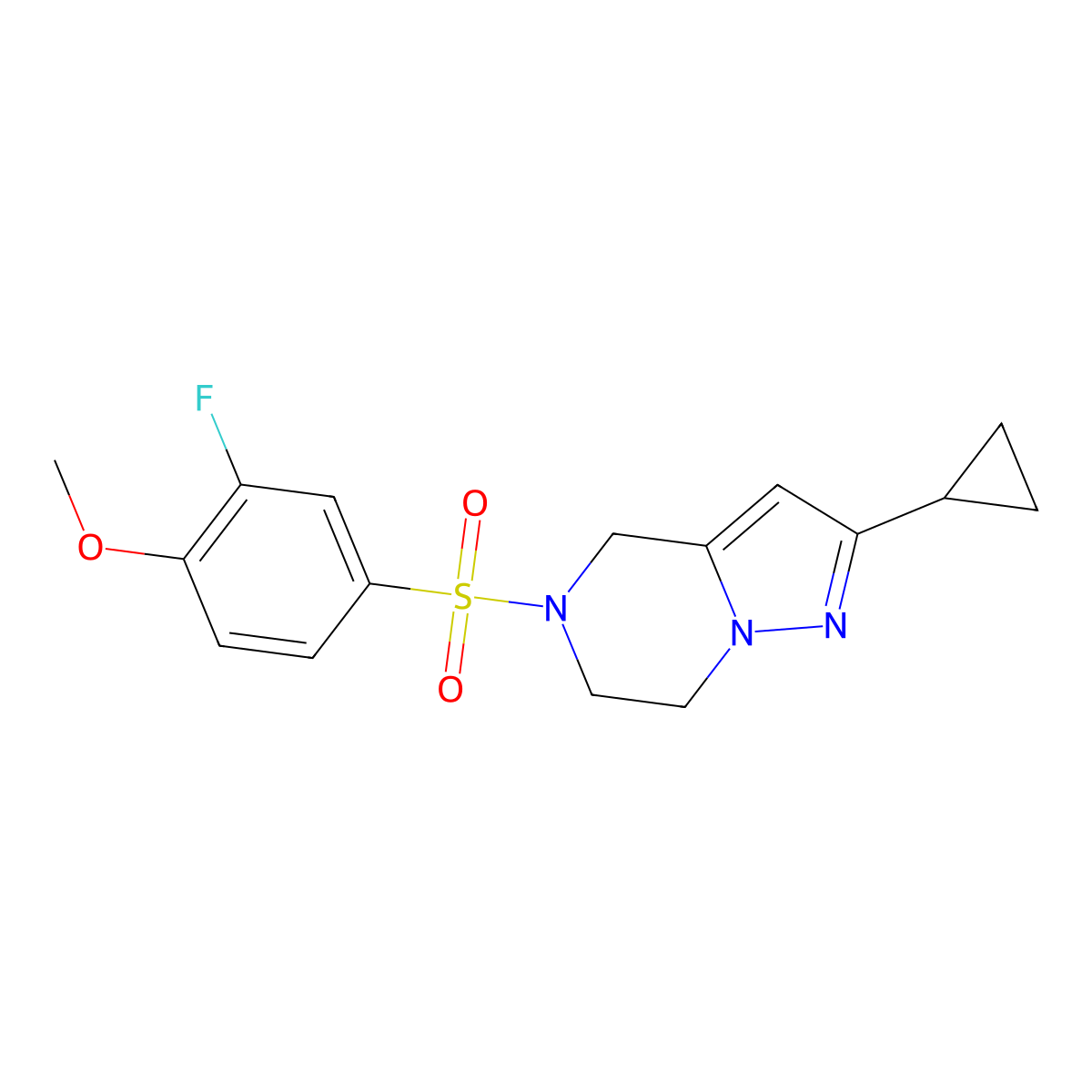 2-Cyclopropyl-5-((3-fluoro-4-methoxyphenyl)sulfonyl)-4,5,6,7-tetrahydropyrazolo[1,5-a]pyrazine molecular structure, CAS 2034606-29-4
