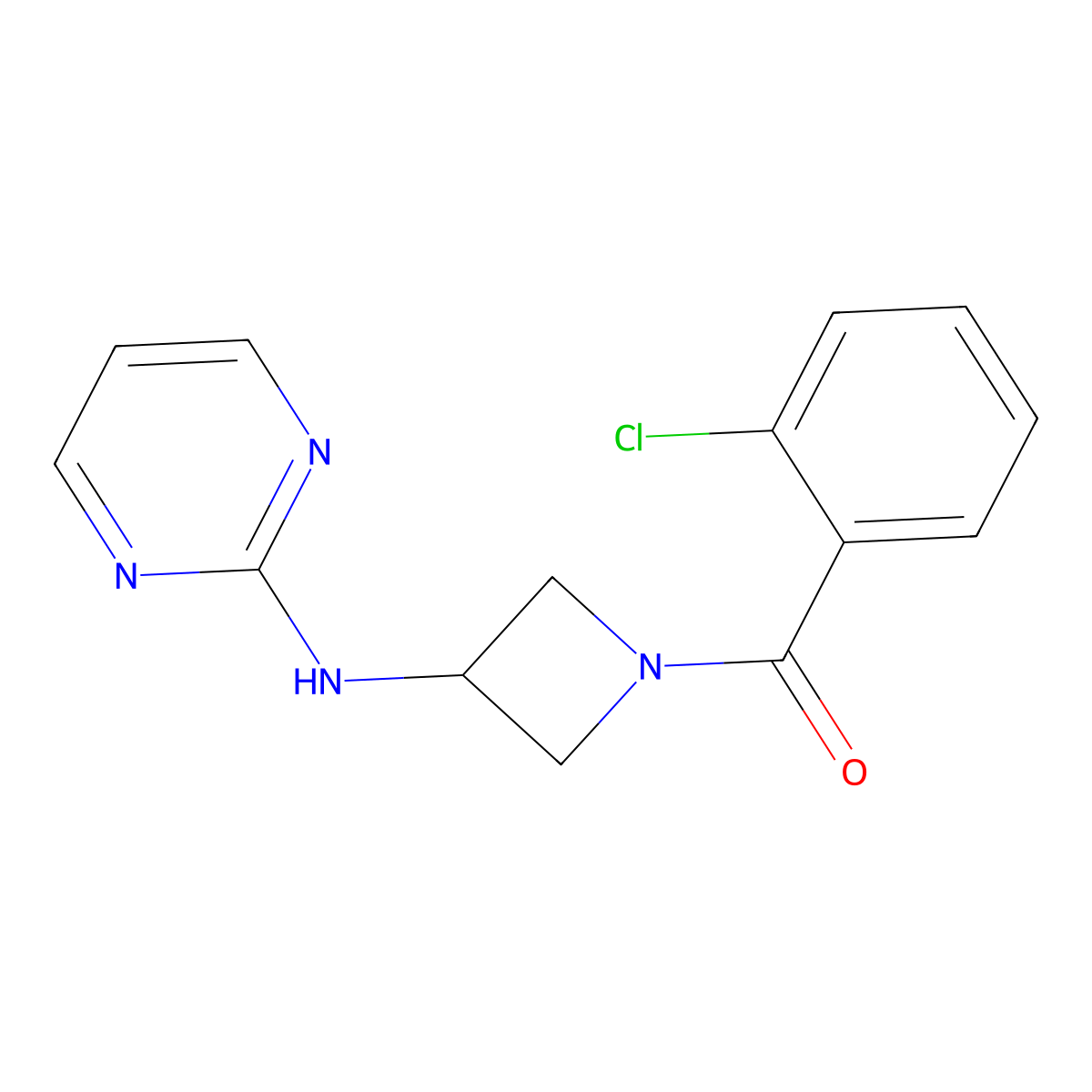 (2-Chlorophenyl)(3-(pyrimidin-2-ylamino)azetidin-1-yl)methanone molecular structure, CAS 2034606-30-7