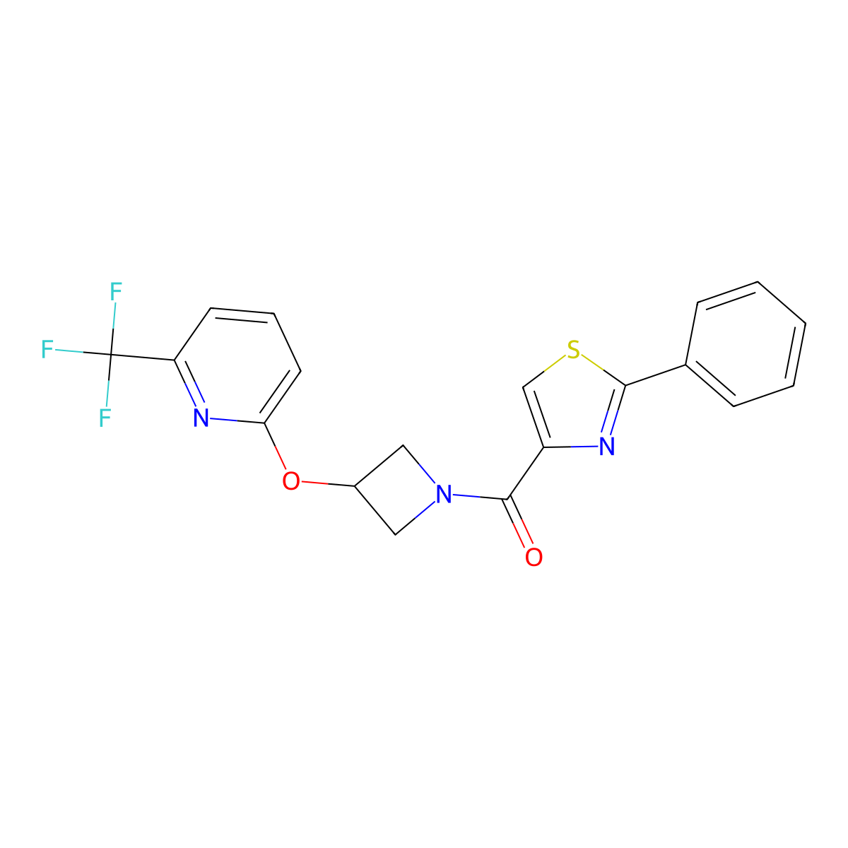 (2-Phenylthiazol-4-yl)(3-((6-(trifluoromethyl)pyridin-2-yl)oxy)azetidin-1-yl)methanone molecular structure, CAS 2034606-41-0