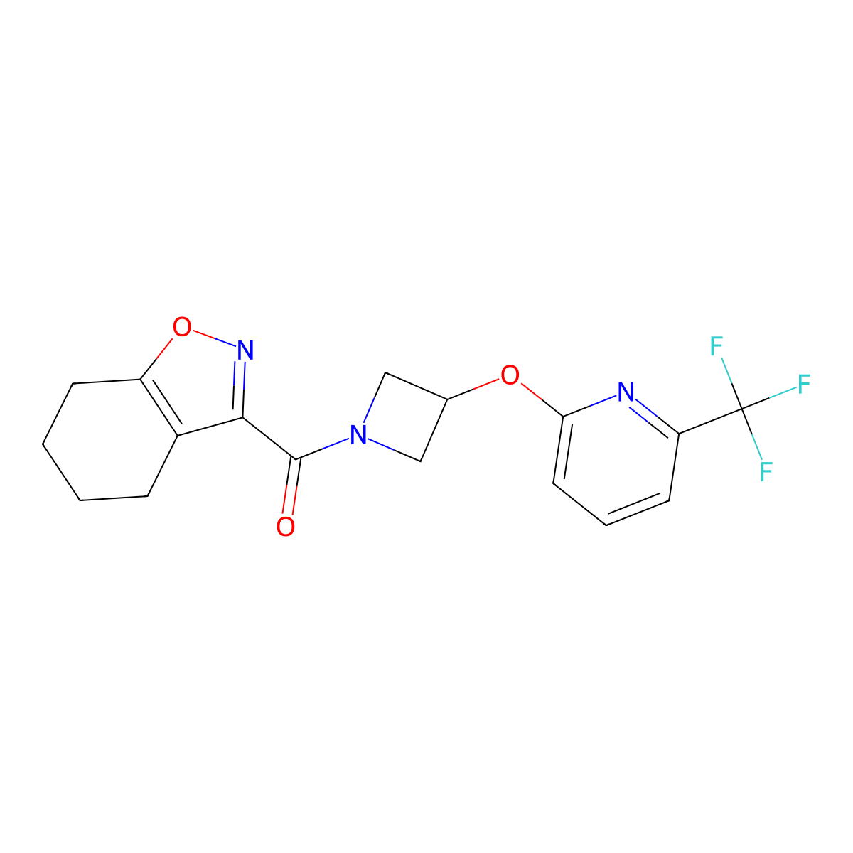 (4,5,6,7-Tetrahydrobenzo[d]isoxazol-3-yl)(3-((6-(trifluoromethyl)pyridin-2-yl)oxy)azetidin-1-yl)methanone molecular structure, CAS 2034606-49-8