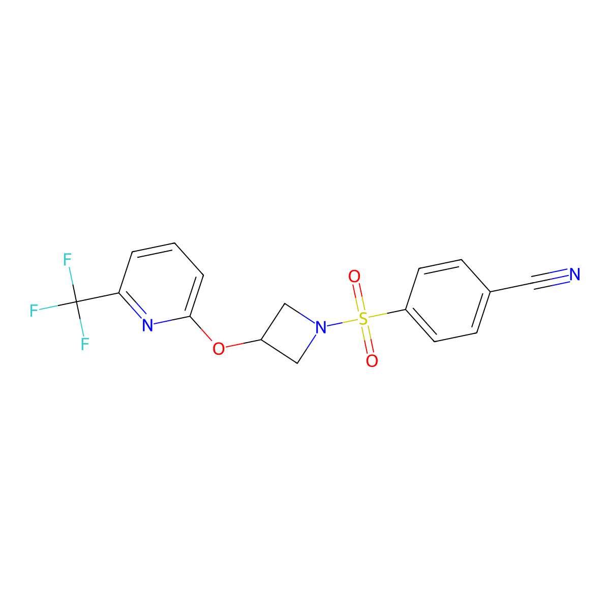 4-((3-((6-(Trifluoromethyl)pyridin-2-yl)oxy)azetidin-1-yl)sulfonyl)benzonitrile molecular structure, CAS 2034606-54-5