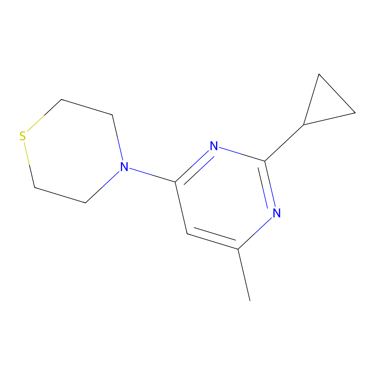 4-(2-Cyclopropyl-6-methylpyrimidin-4-yl)thiomorpholine molecular structure, CAS 2034606-75-0
