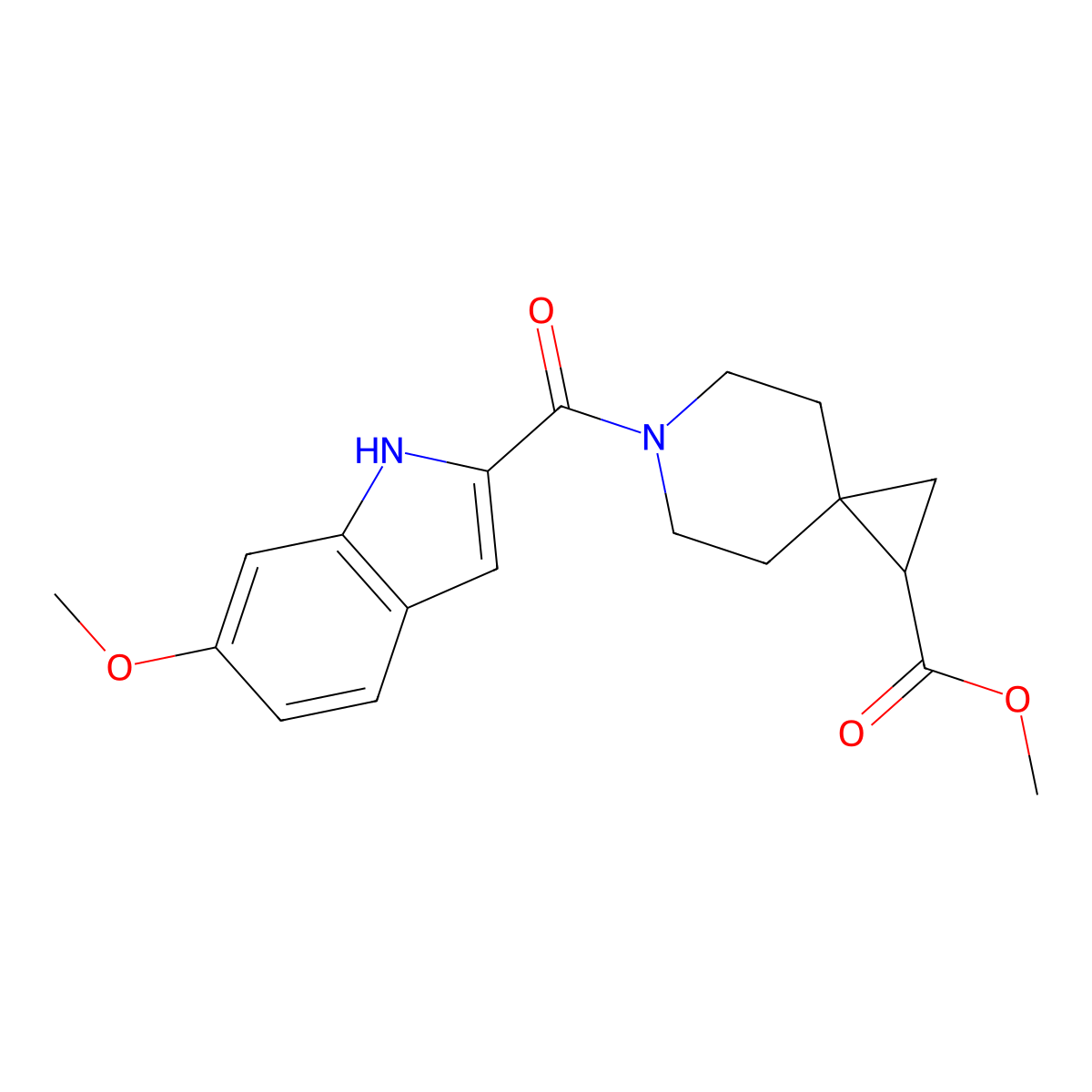 methyl 6-(6-methoxy-1H-indole-2-carbonyl)-6-azaspiro[2.5]octane-1-carboxylate molecular structure, CAS 2034606-77-2