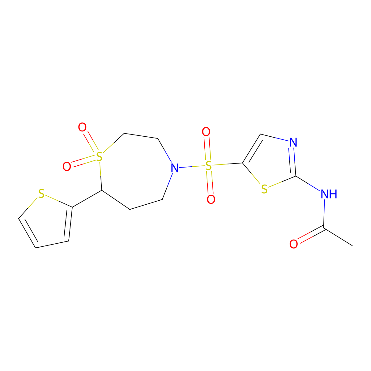 N-(5-((1,1-dioxido-7-(thiophen-2-yl)-1,4-thiazepan-4-yl)sulfonyl)thiazol-2-yl)acetamide molecular structure, CAS 2034606-91-0