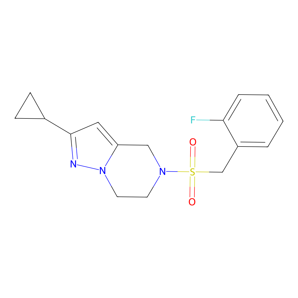 2-Cyclopropyl-5-((2-fluorobenzyl)sulfonyl)-4,5,6,7-tetrahydropyrazolo[1,5-a]pyrazine molecular structure, CAS 2034606-93-2