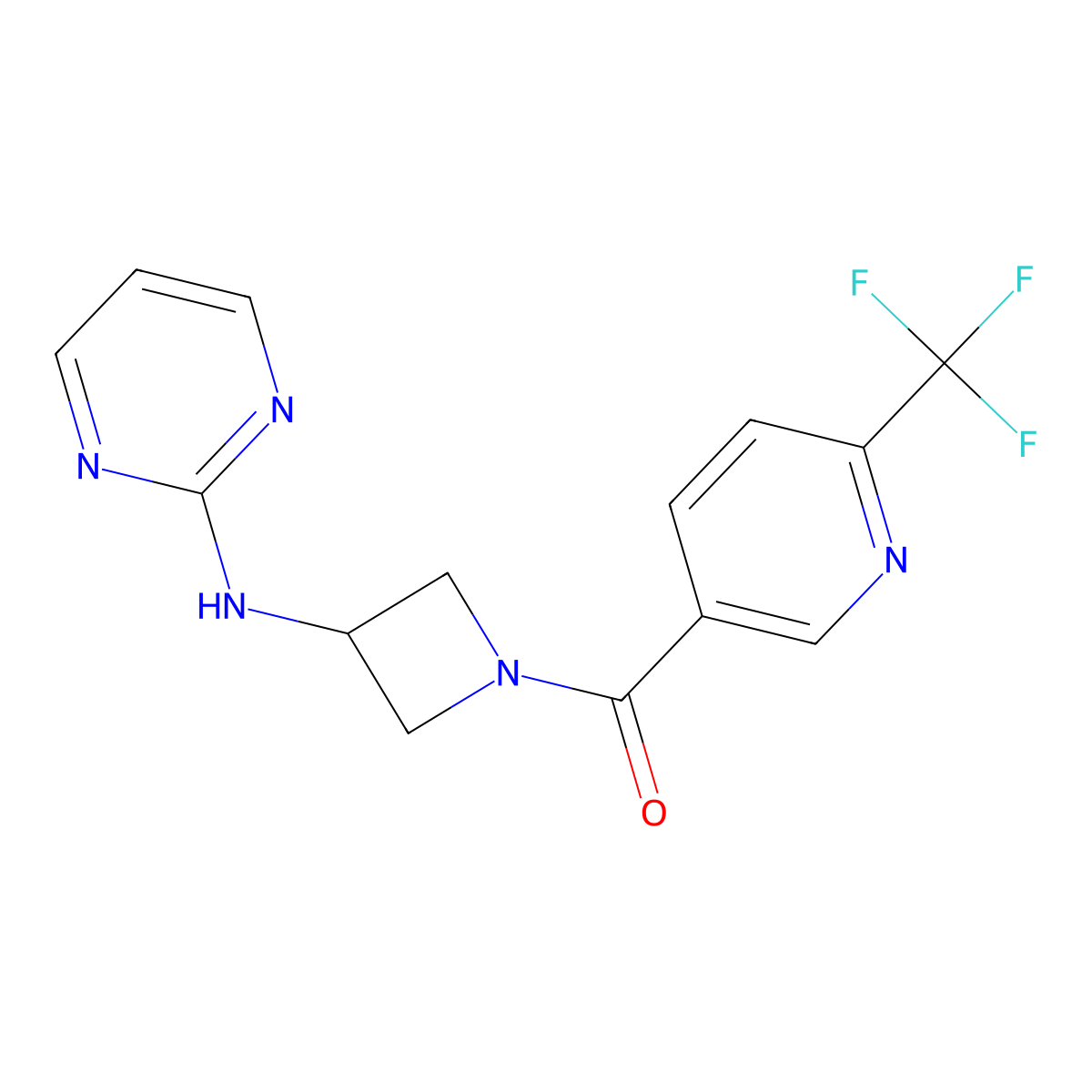 (3-(Pyrimidin-2-ylamino)azetidin-1-yl)(6-(trifluoromethyl)pyridin-3-yl)methanone molecular structure, CAS 2034606-94-3