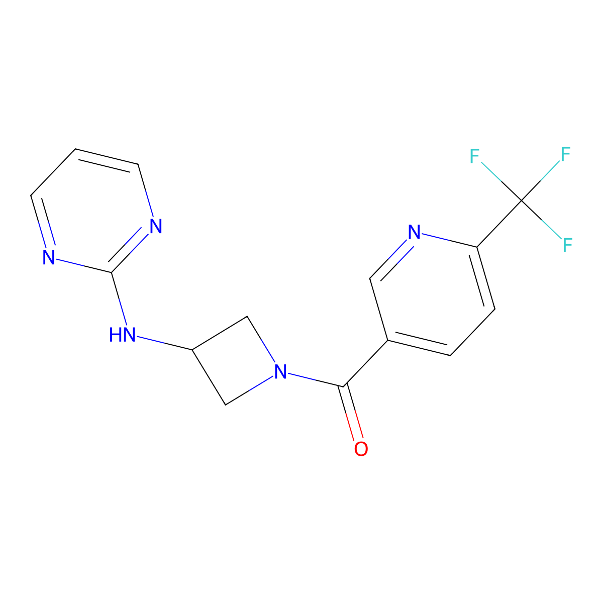 (3-(Pyrimidin-2-ylamino)azetidin-1-yl)(6-(trifluoromethyl)pyridin-3-yl)methanone molecular structure, CAS 2034606-94-3