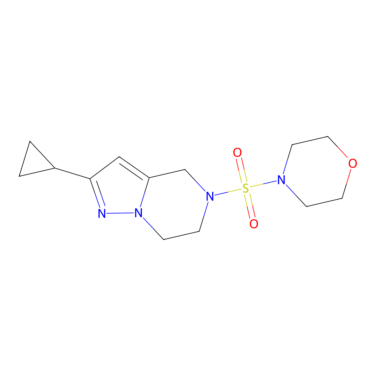4-((2-cyclopropyl-6,7-dihydropyrazolo[1,5-a]pyrazin-5(4H)-yl)sulfonyl)morpholine molecular structure, CAS 2034607-01-5