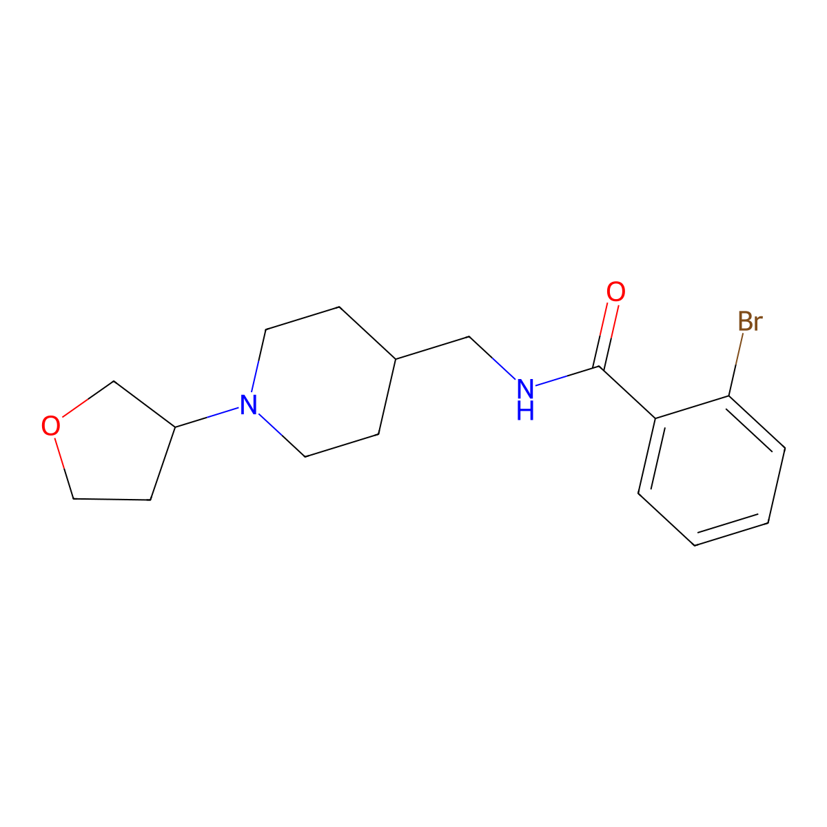 2-bromo-N-((1-(tetrahydrofuran-3-yl)piperidin-4-yl)methyl)benzamide molecular structure, CAS 2034607-02-6
