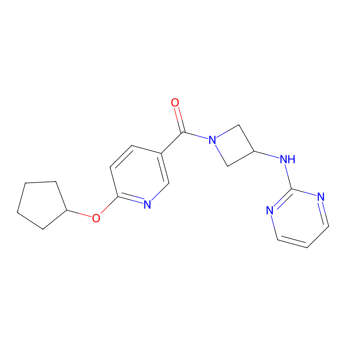 (6-(Cyclopentyloxy)pyridin-3-yl)(3-(pyrimidin-2-ylamino)azetidin-1-yl)methanone molecular structure, CAS 2034607-03-7