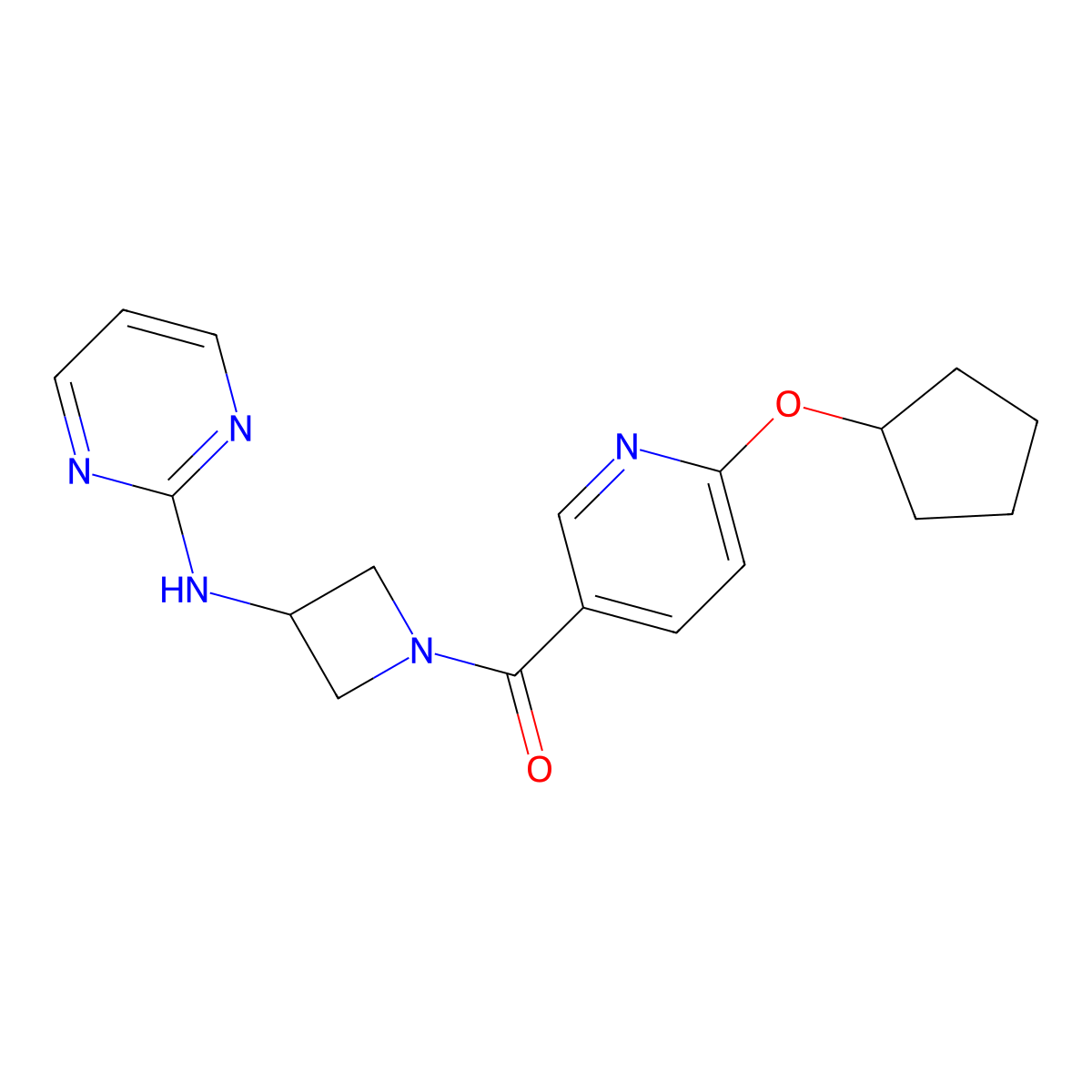 (6-(Cyclopentyloxy)pyridin-3-yl)(3-(pyrimidin-2-ylamino)azetidin-1-yl)methanone molecular structure, CAS 2034607-03-7