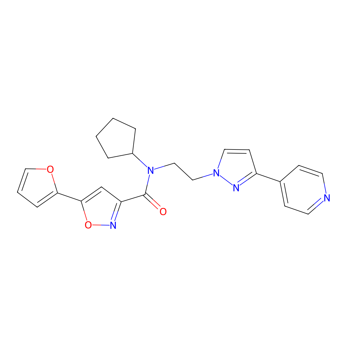 N-cyclopentyl-5-(furan-2-yl)-N-(2-(3-(pyridin-4-yl)-1H-pyrazol-1-yl)ethyl)isoxazole-3-carboxamide molecular structure, CAS 2034607-19-5