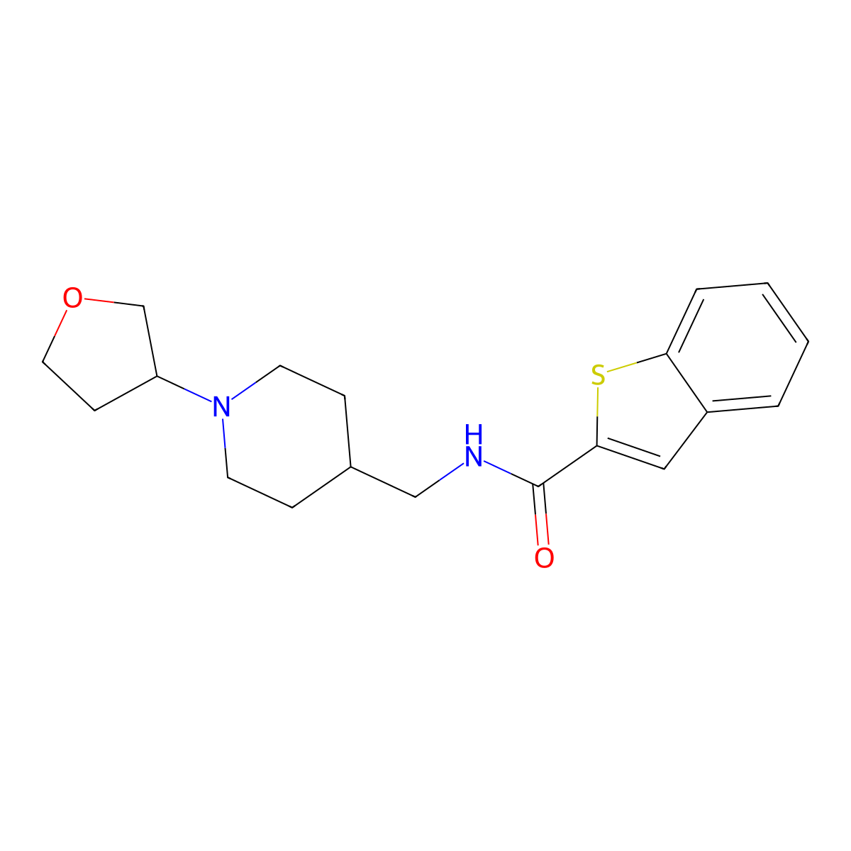 N-((1-(tetrahydrofuran-3-yl)piperidin-4-yl)methyl)benzo[b]thiophene-2-carboxamide molecular structure, CAS 2034607-24-2