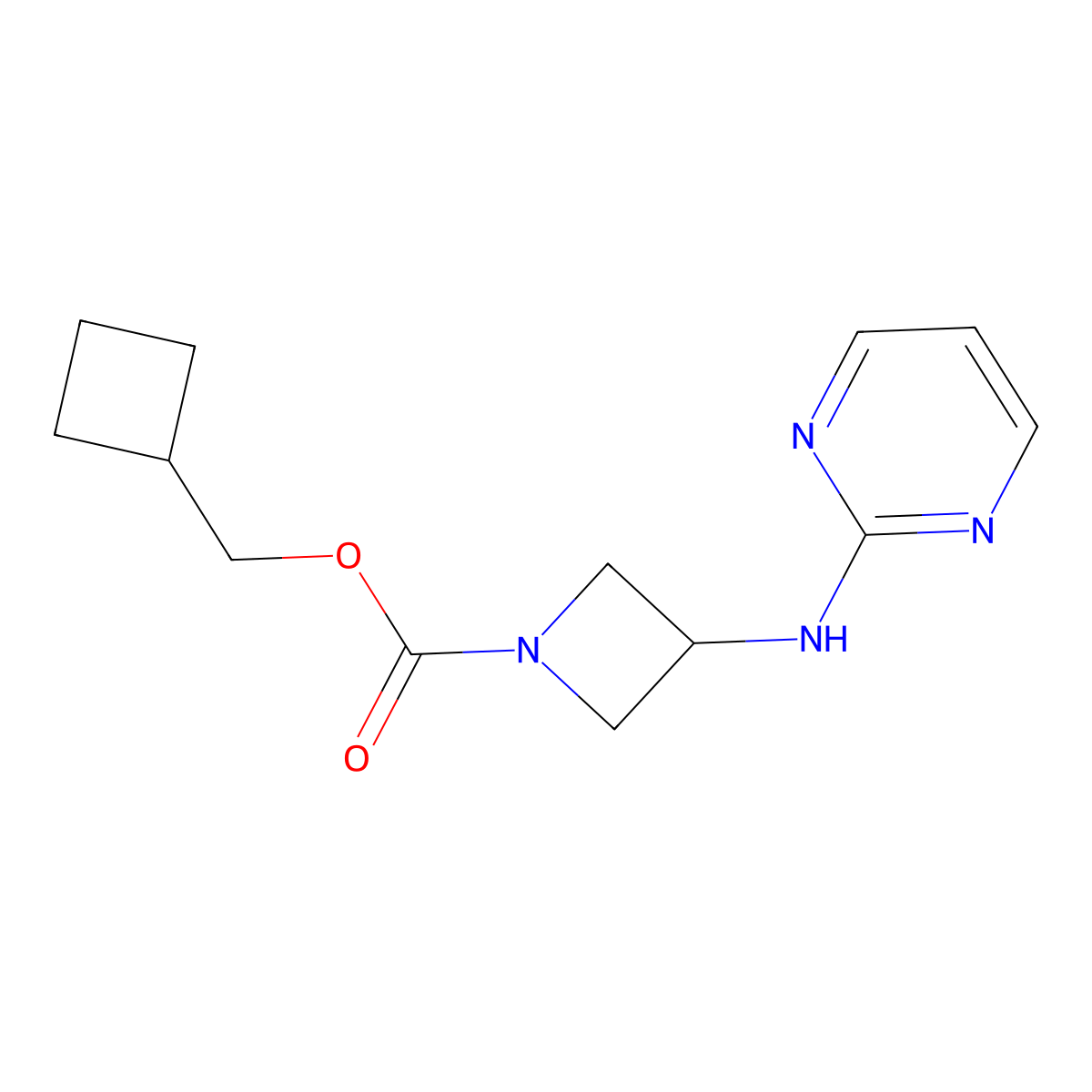 Cyclobutylmethyl 3-(pyrimidin-2-ylamino)azetidine-1-carboxylate molecular structure, CAS 2034607-25-3