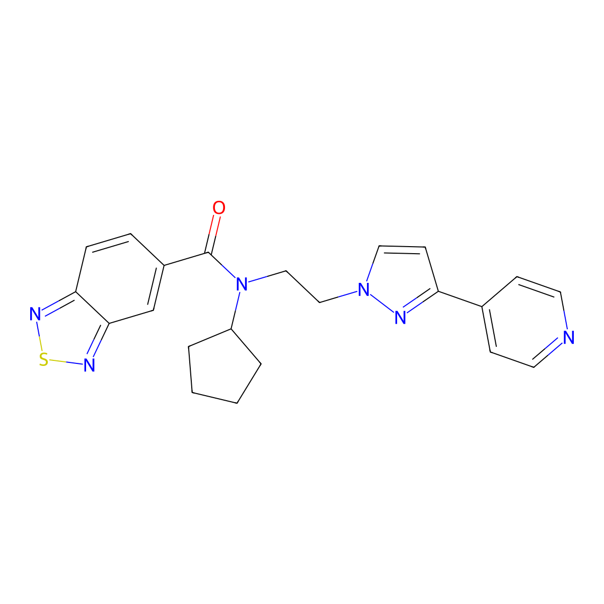 N-cyclopentyl-N-(2-(3-(pyridin-4-yl)-1H-pyrazol-1-yl)ethyl)benzo[c][1,2,5]thiadiazole-5-carboxamide molecular structure, CAS 2034607-26-4