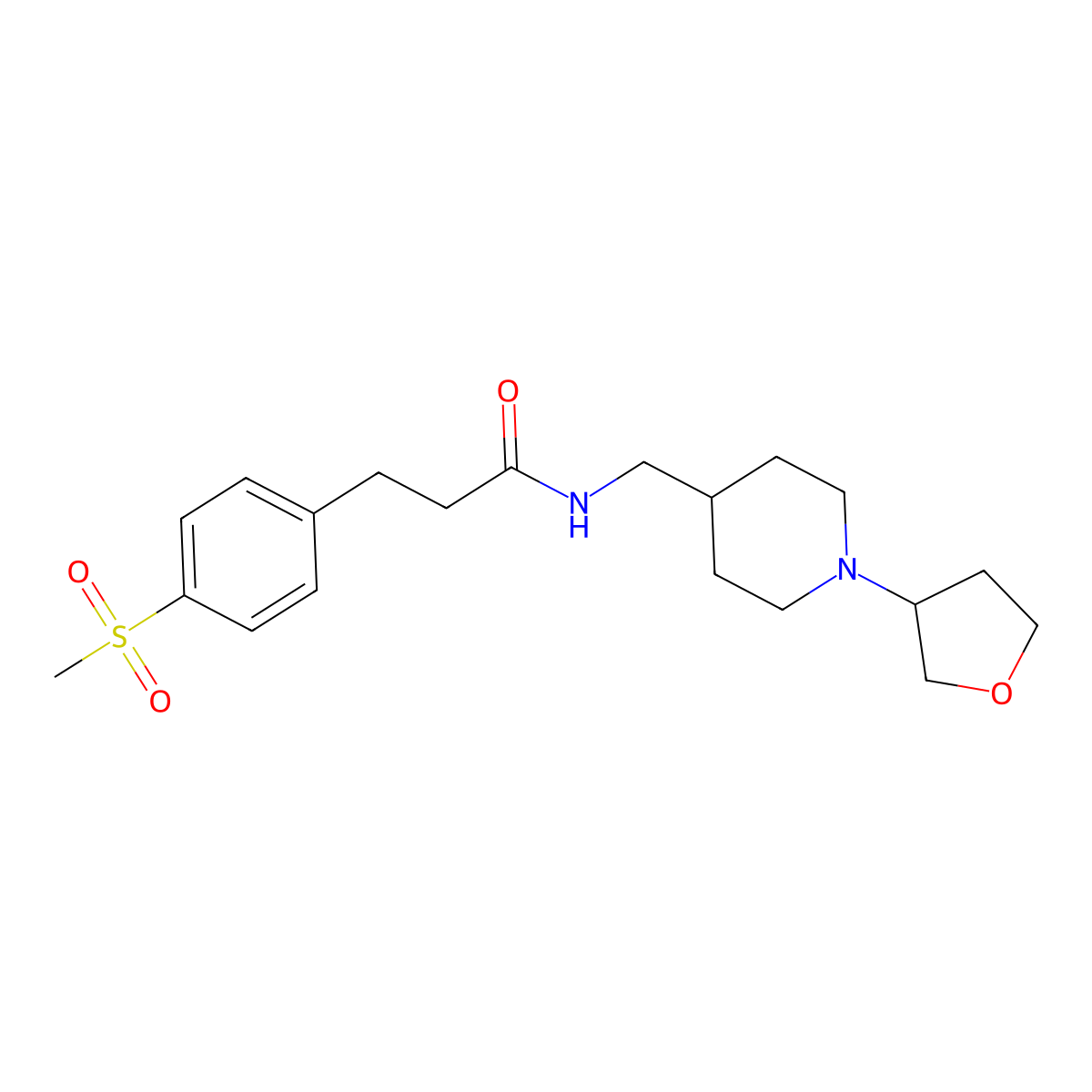 3-(4-(methylsulfonyl)phenyl)-N-((1-(tetrahydrofuran-3-yl)piperidin-4-yl)methyl)propanamide molecular structure, CAS 2034607-29-7