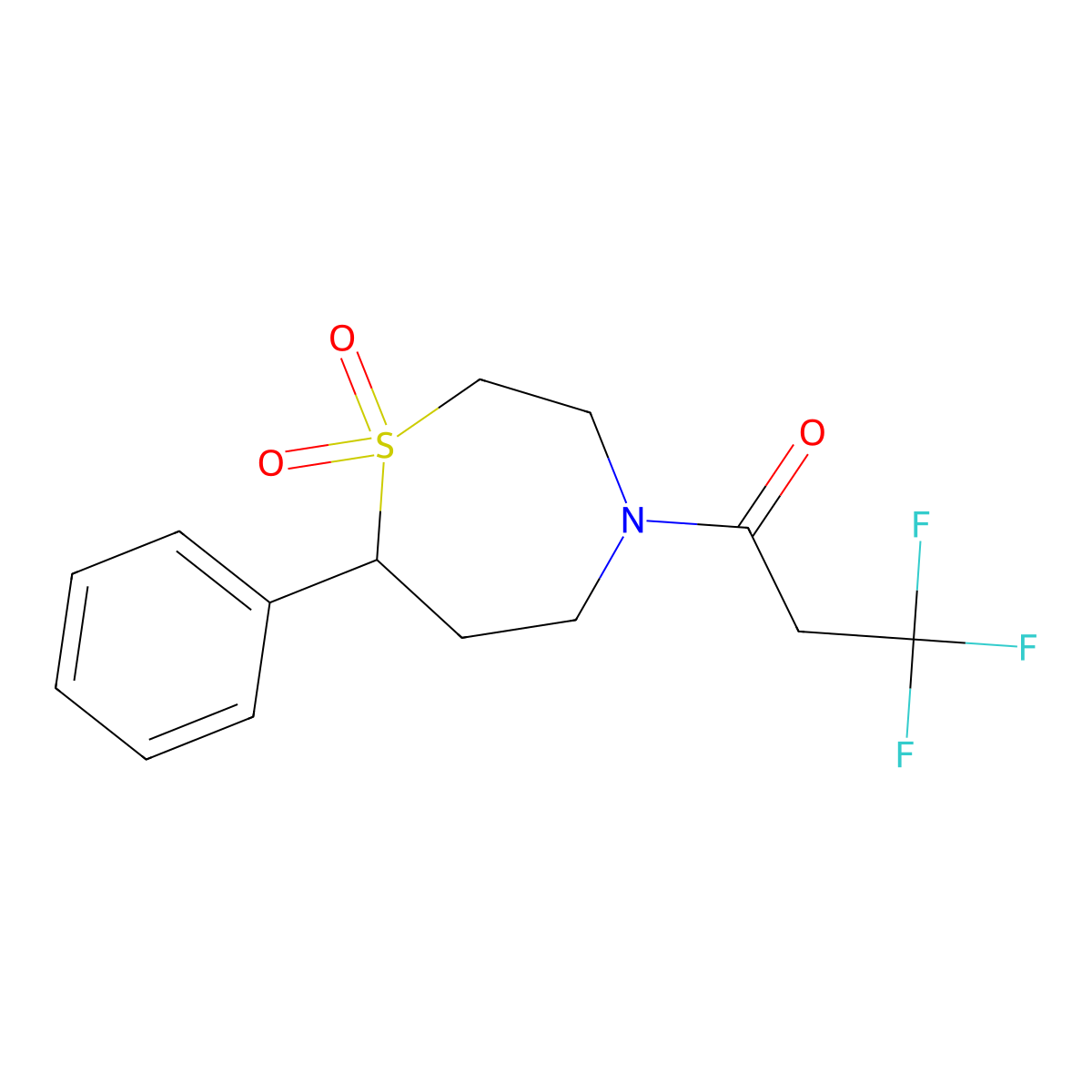 1-(1,1-Dioxido-7-phenyl-1,4-thiazepan-4-yl)-3,3,3-trifluoropropan-1-one molecular structure, CAS 2034607-36-6