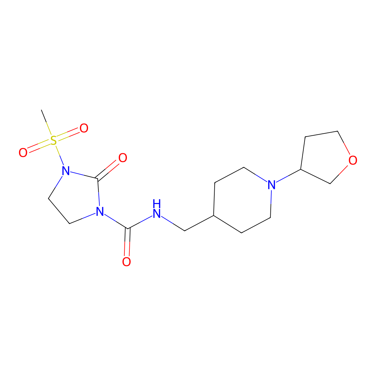 3-(methylsulfonyl)-2-oxo-N-((1-(tetrahydrofuran-3-yl)piperidin-4-yl)methyl)imidazolidine-1-carboxamide molecular structure, CAS 2034607-41-3