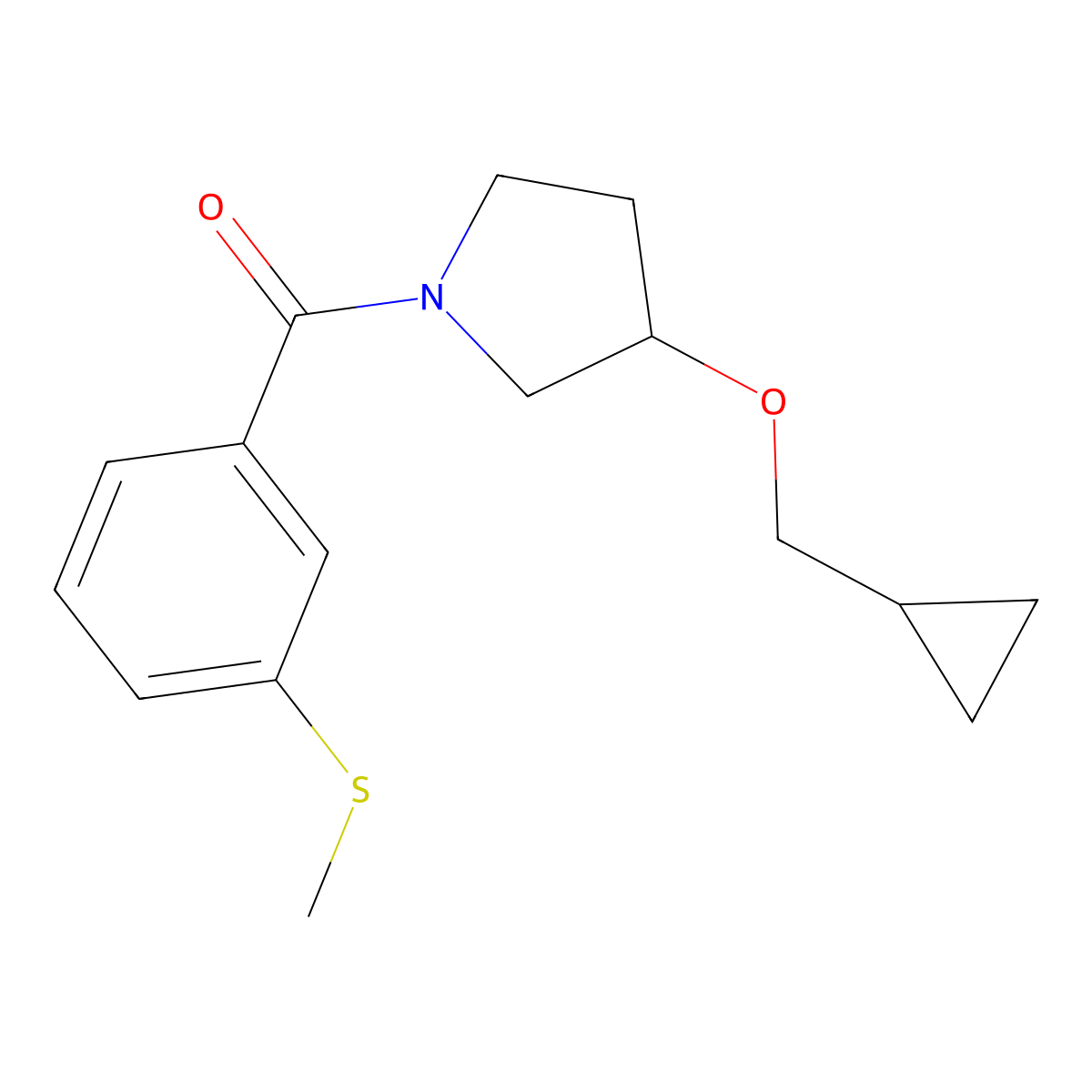 (3-(Cyclopropylmethoxy)pyrrolidin-1-yl)(3-(methylthio)phenyl)methanone molecular structure, CAS 2034607-50-4