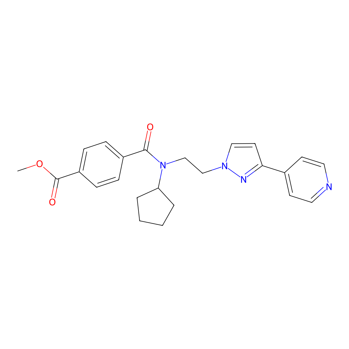 methyl 4-(cyclopentyl(2-(3-(pyridin-4-yl)-1H-pyrazol-1-yl)ethyl)carbamoyl)benzoate molecular structure, CAS 2034607-59-3