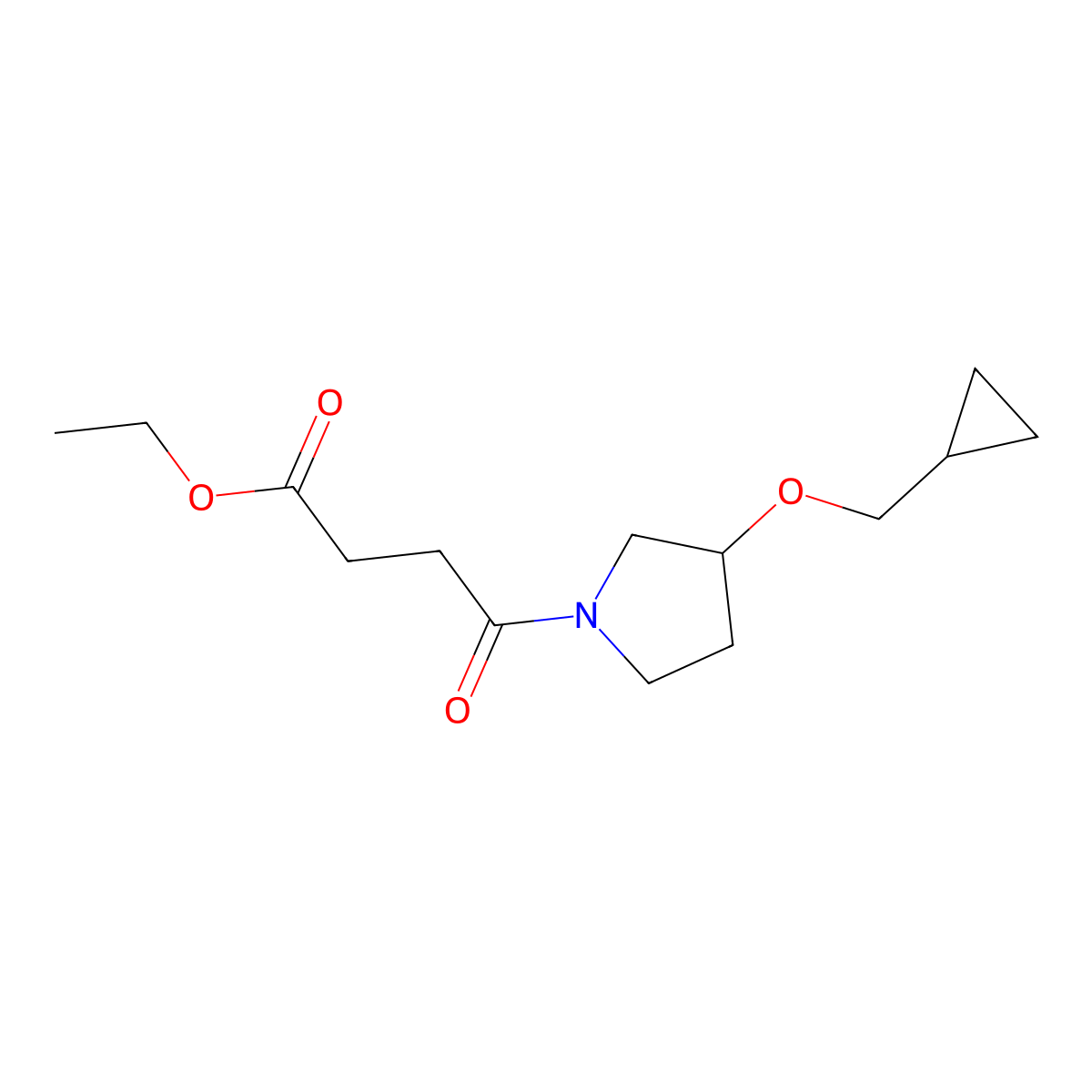 Ethyl 4-[3-(cyclopropylmethoxy)pyrrolidin-1-yl]-4-oxobutanoate molecular structure, CAS 2034607-60-6