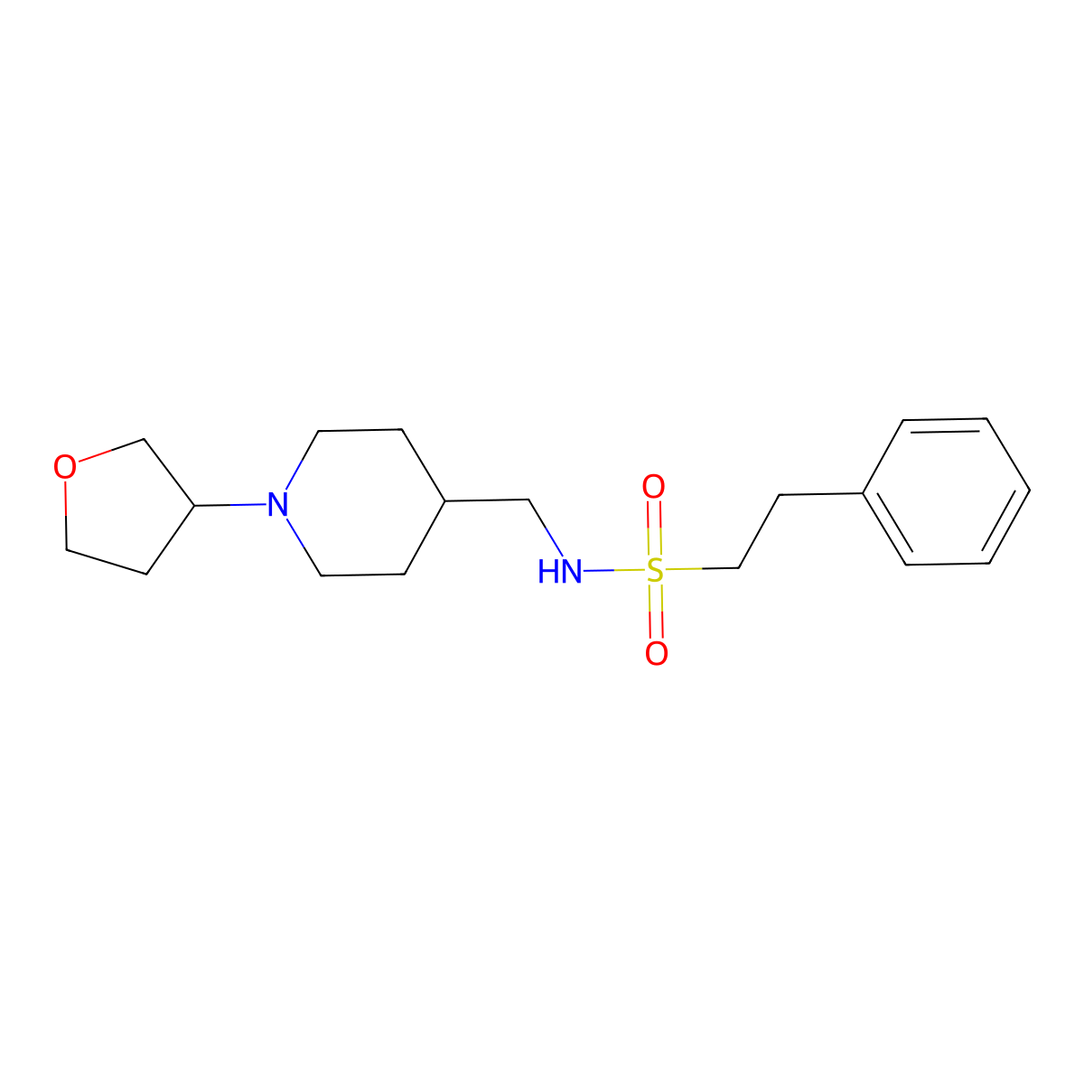 2-phenyl-N-((1-(tetrahydrofuran-3-yl)piperidin-4-yl)methyl)ethanesulfonamide molecular structure, CAS 2034607-61-7