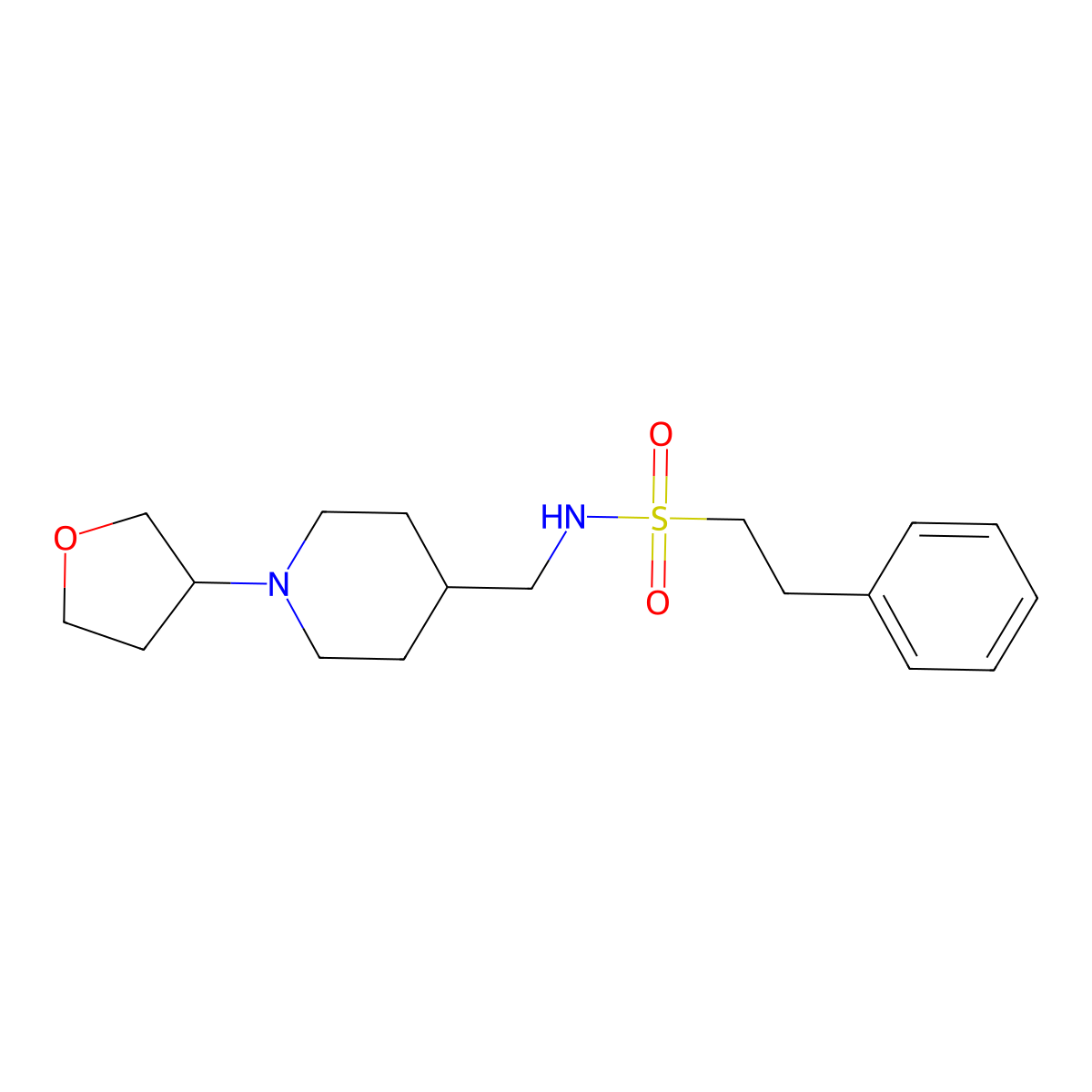 2-phenyl-N-((1-(tetrahydrofuran-3-yl)piperidin-4-yl)methyl)ethanesulfonamide molecular structure, CAS 2034607-61-7