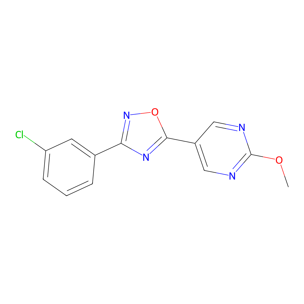 3-(3-Chlorophenyl)-5-(2-methoxypyrimidin-5-yl)-1,2,4-oxadiazole molecular structure, CAS 2034607-62-8