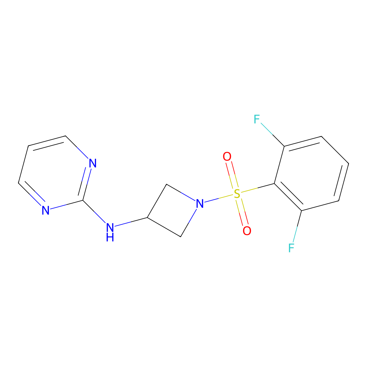 N-(1-((2,6-difluorophenyl)sulfonyl)azetidin-3-yl)pyrimidin-2-amine molecular structure, CAS 2034607-64-0