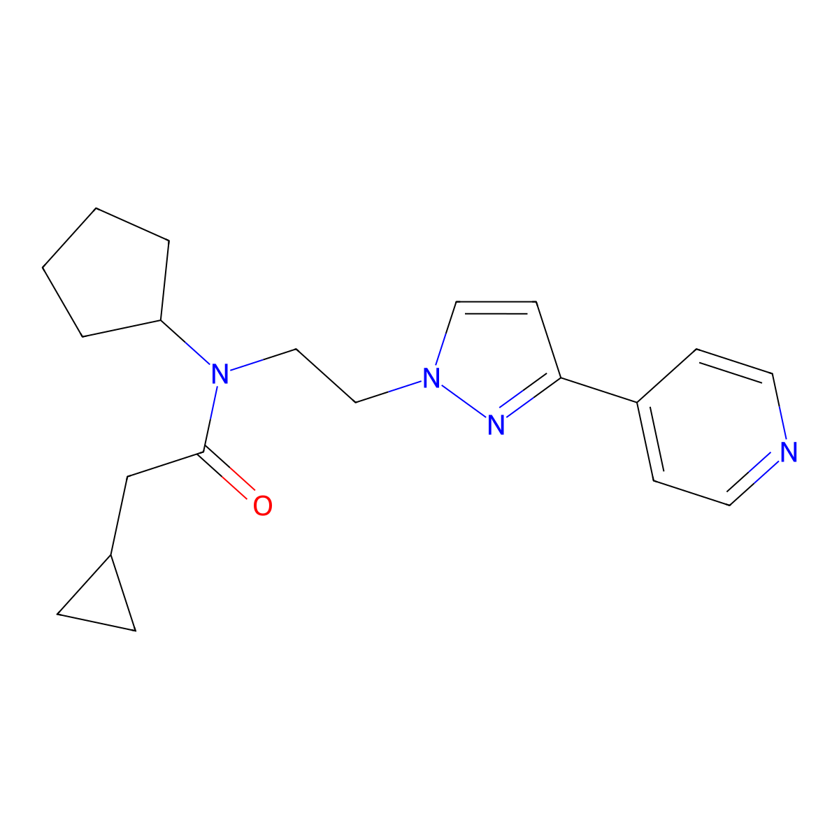 N-cyclopentyl-2-cyclopropyl-N-(2-(3-(pyridin-4-yl)-1H-pyrazol-1-yl)ethyl)acetamide molecular structure, CAS 2034607-68-4
