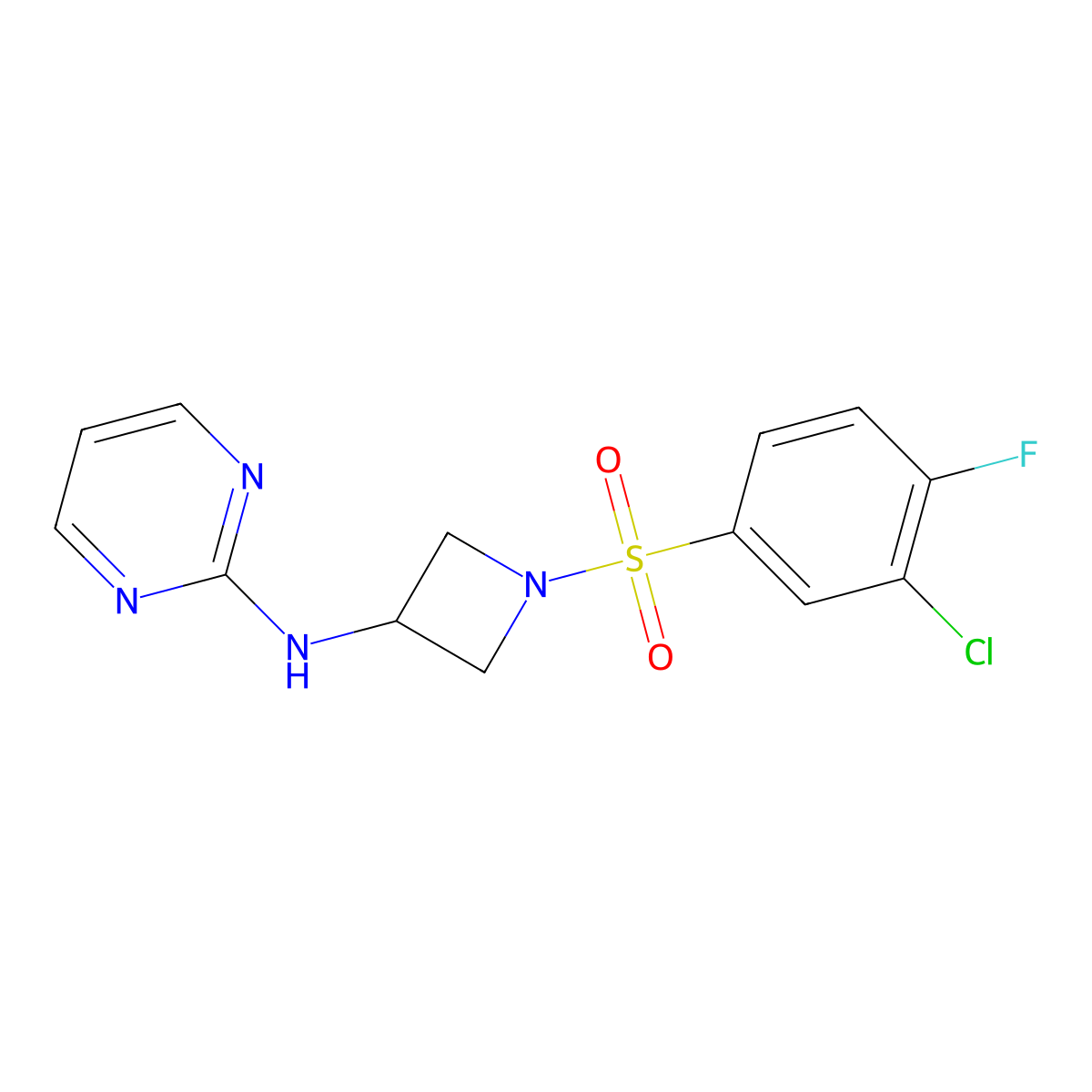 N-(1-((3-chloro-4-fluorophenyl)sulfonyl)azetidin-3-yl)pyrimidin-2-amine molecular structure, CAS 2034607-82-2
