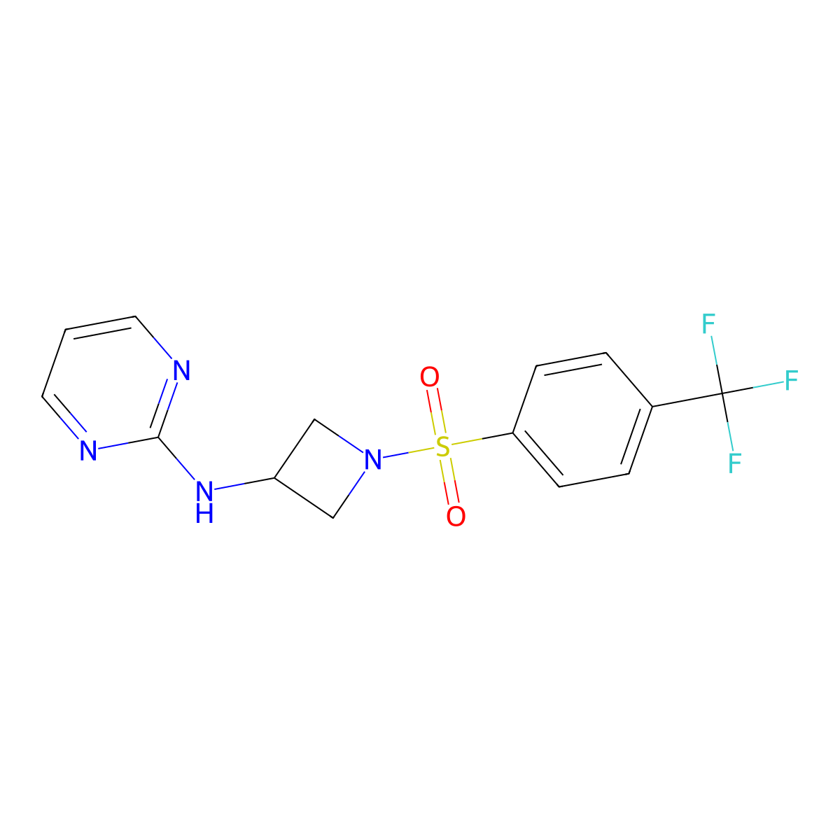 N-(1-((4-(trifluoromethyl)phenyl)sulfonyl)azetidin-3-yl)pyrimidin-2-amine molecular structure, CAS 2034607-89-9