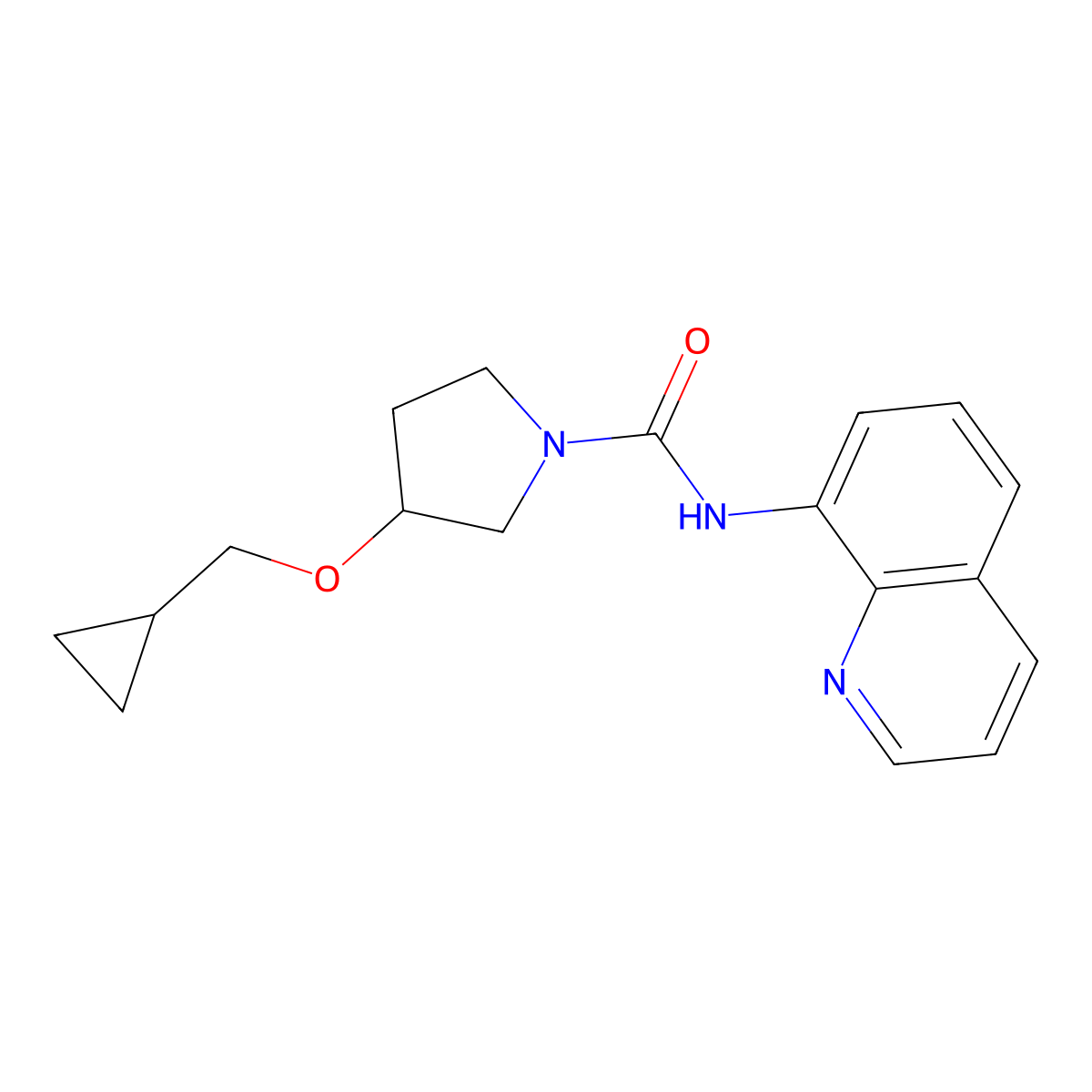 3-(cyclopropylmethoxy)-N-(quinolin-8-yl)pyrrolidine-1-carboxamide molecular structure, CAS 2034607-91-3