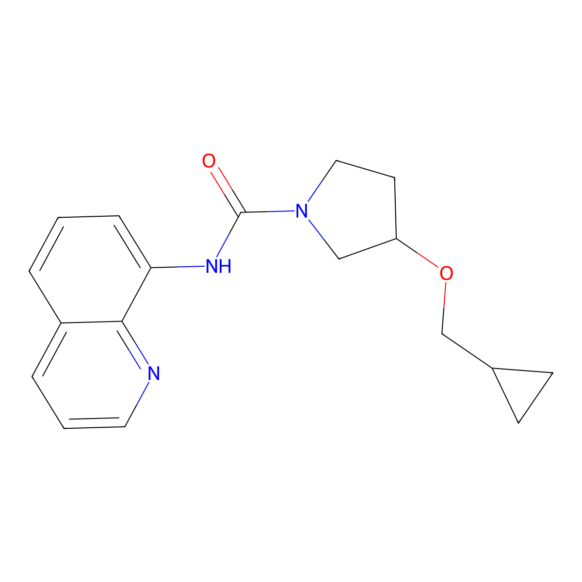 3-(cyclopropylmethoxy)-N-(quinolin-8-yl)pyrrolidine-1-carboxamide molecular structure, CAS 2034607-91-3