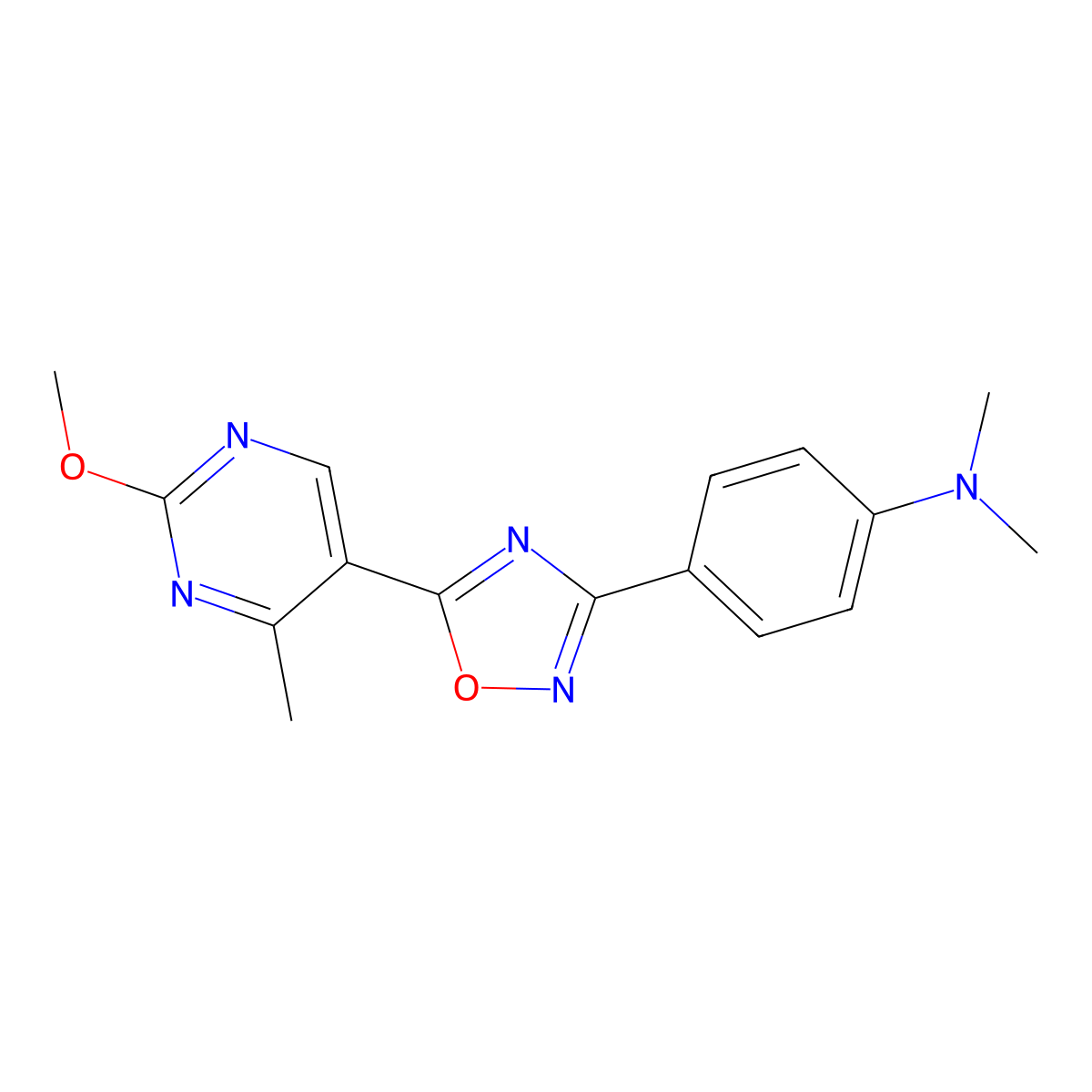 4-[5-(2-methoxy-4-methylpyrimidin-5-yl)-1,2,4-oxadiazol-3-yl]-N,N-dimethylaniline molecular structure, CAS 2034607-95-7