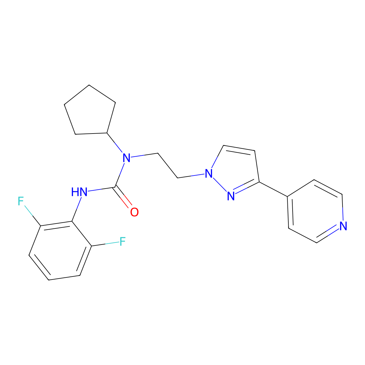 1-cyclopentyl-3-(2,6-difluorophenyl)-1-(2-(3-(pyridin-4-yl)-1H-pyrazol-1-yl)ethyl)urea molecular structure, CAS 2034607-96-8