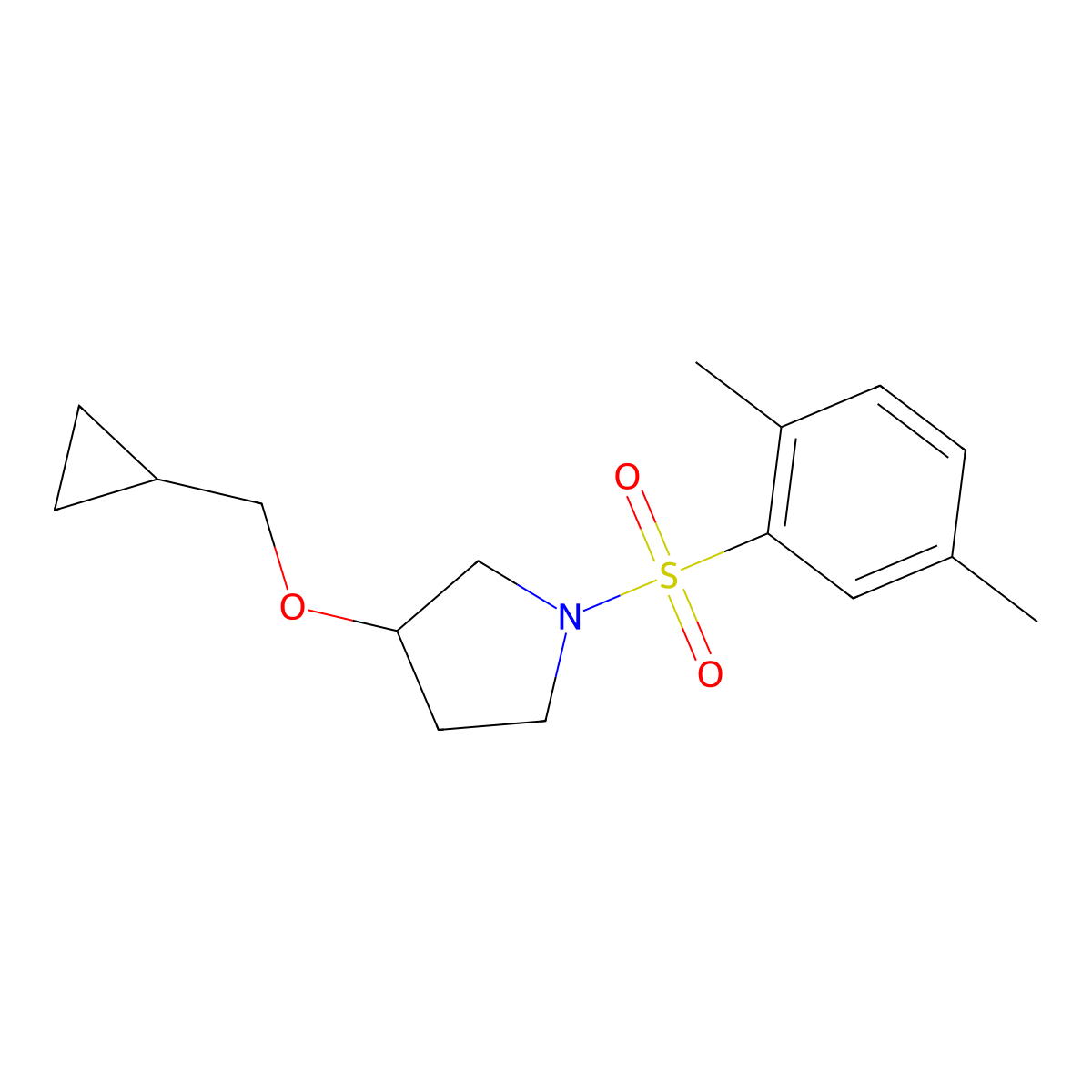 3-(Cyclopropylmethoxy)-1-((2,5-dimethylphenyl)sulfonyl)pyrrolidine molecular structure, CAS 2034608-01-8