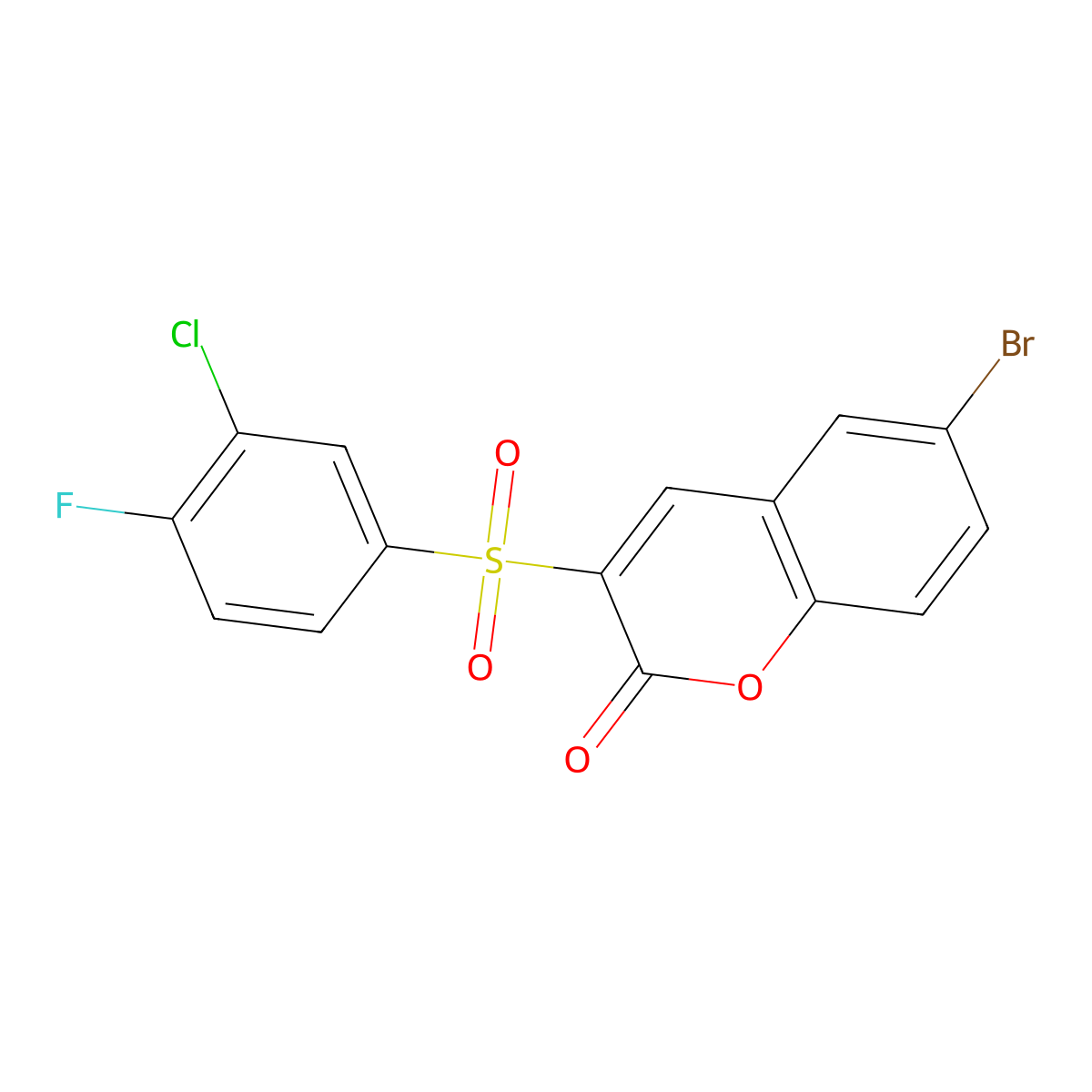 6-bromo-3-((3-chloro-4-fluorophenyl)sulfonyl)-2H-chromen-2-one molecular structure, CAS 2034608-04-1